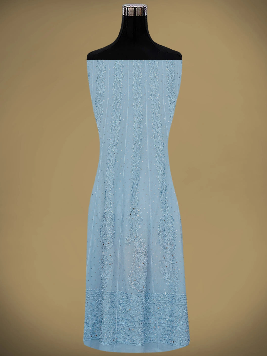 Ada Hand Embroidered Blue Viscose Georgette Lucknowi Chikankari Semi-Stitched Anarkali Kurta Dupatta Set With Mukaish Work 01A901418