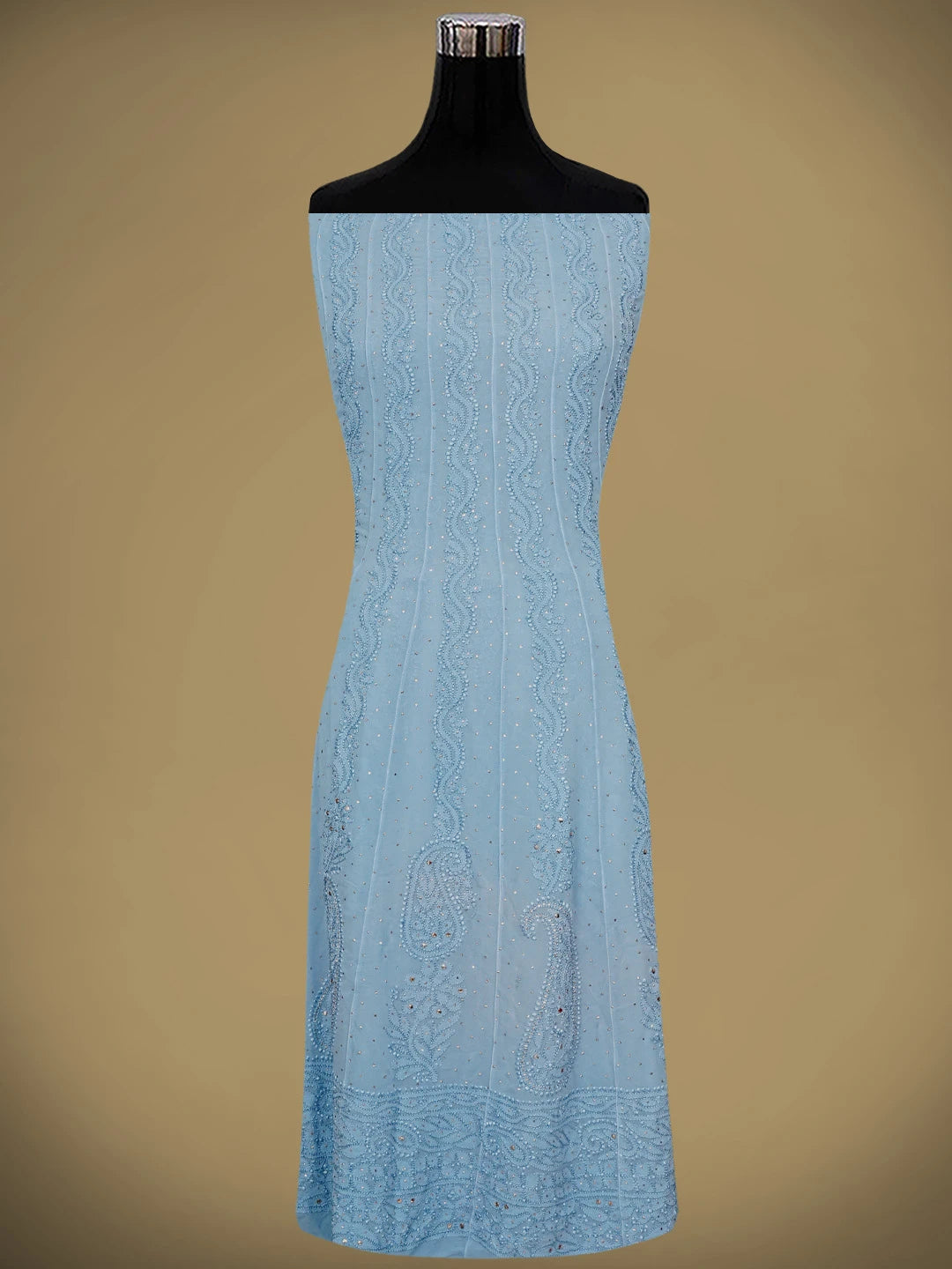 Ada Hand Embroidered Blue Viscose Georgette Lucknowi Chikankari Semi-Stitched Anarkali Kurta Dupatta Set With Mukaish Work 01A901418