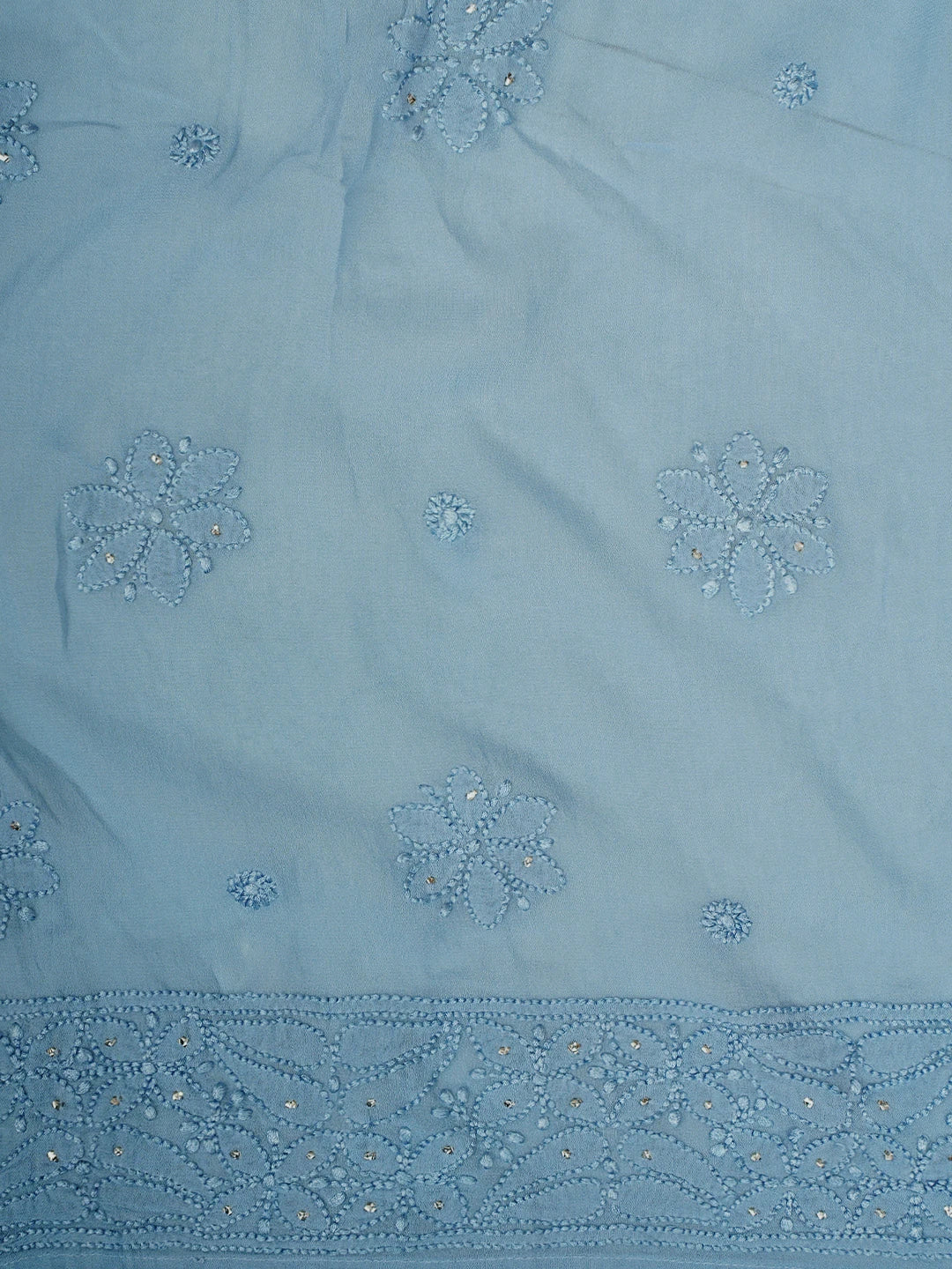 Ada Hand Embroidered Blue Viscose Georgette Lucknowi Chikankari Semi-Stitched Anarkali Kurta Dupatta Set With Mukaish Work 01A901418