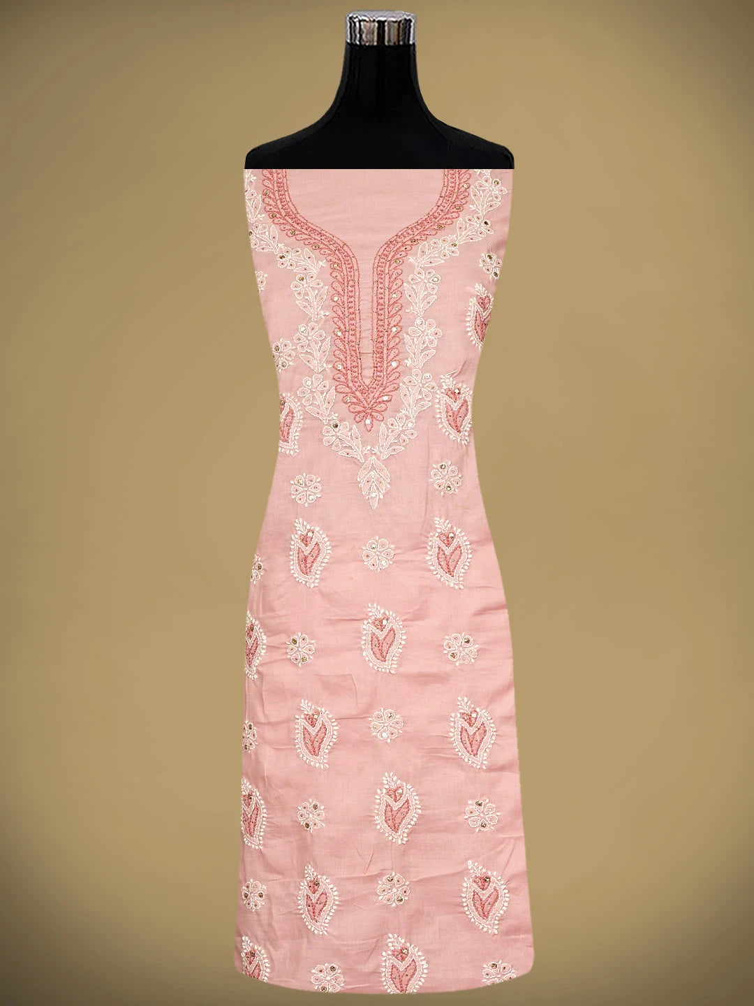 Ada Hand Embroidered Pink Cotton Lucknowi Chikankari Unstitched Suit Piece With Muqaish Work 01A669328
