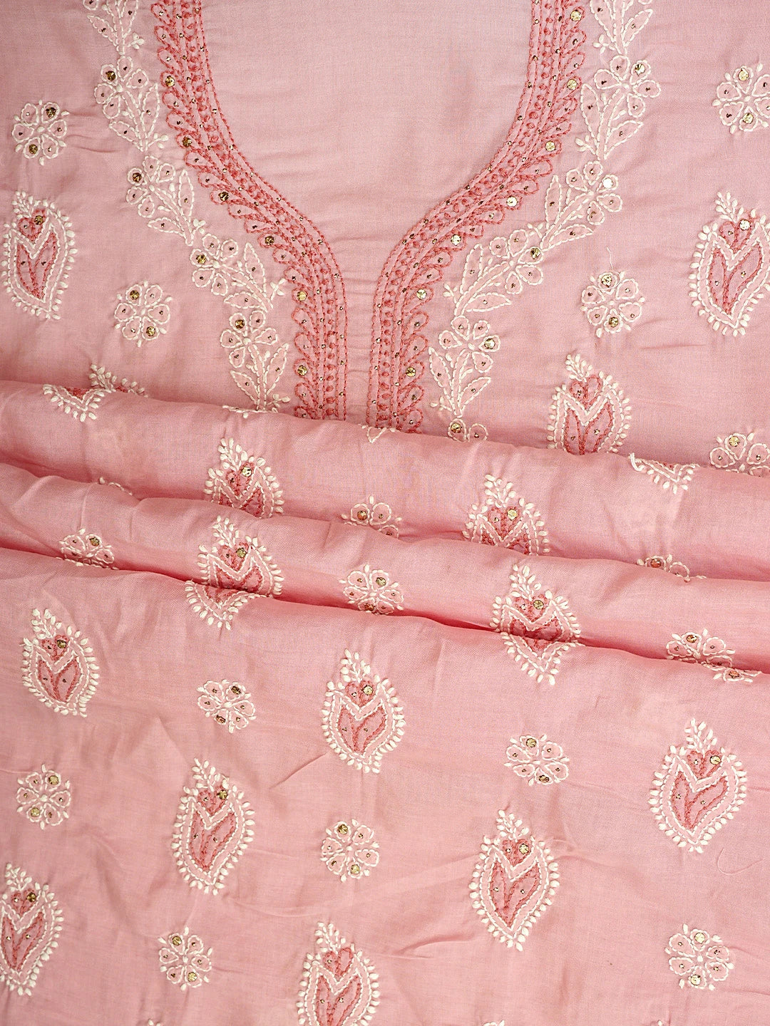 Ada Hand Embroidered Pink Cotton Lucknowi Chikankari Unstitched Suit Piece With Muqaish Work 01A669328