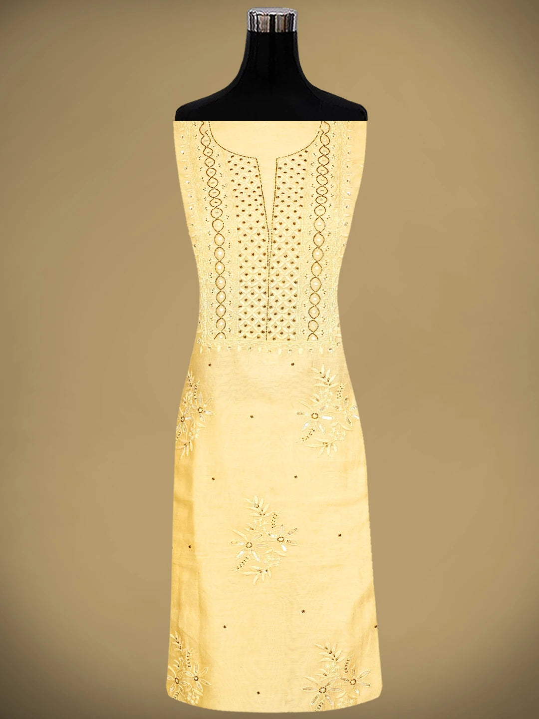 Ada Hand Embroidered Butter Chanderi Lucknowi Chikankari Unstitched Kurta Dupatta Set With Cutdana Work 01A128250