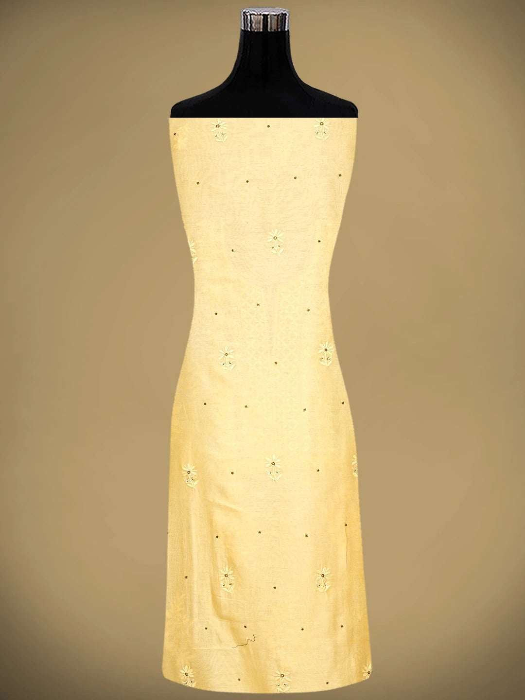 Ada Hand Embroidered Butter Chanderi Lucknowi Chikankari Unstitched Kurta Dupatta Set With Cutdana Work 01A128250