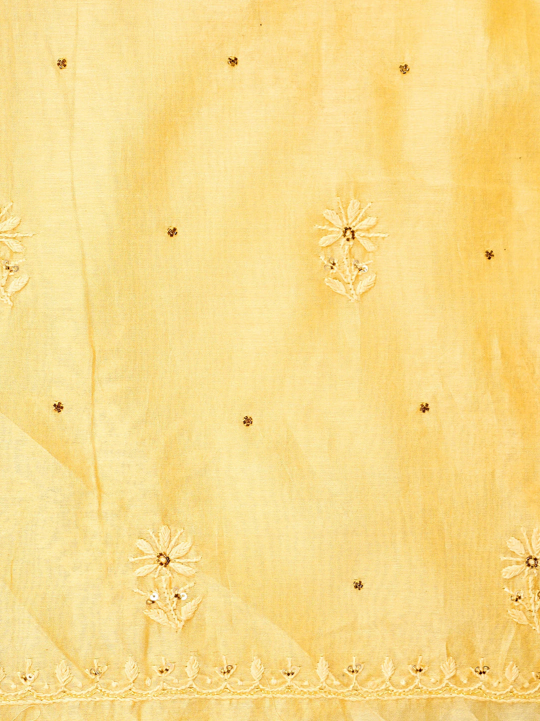 Ada Hand Embroidered Butter Chanderi Lucknowi Chikankari Unstitched Kurta Dupatta Set With Cutdana Work 01A128250