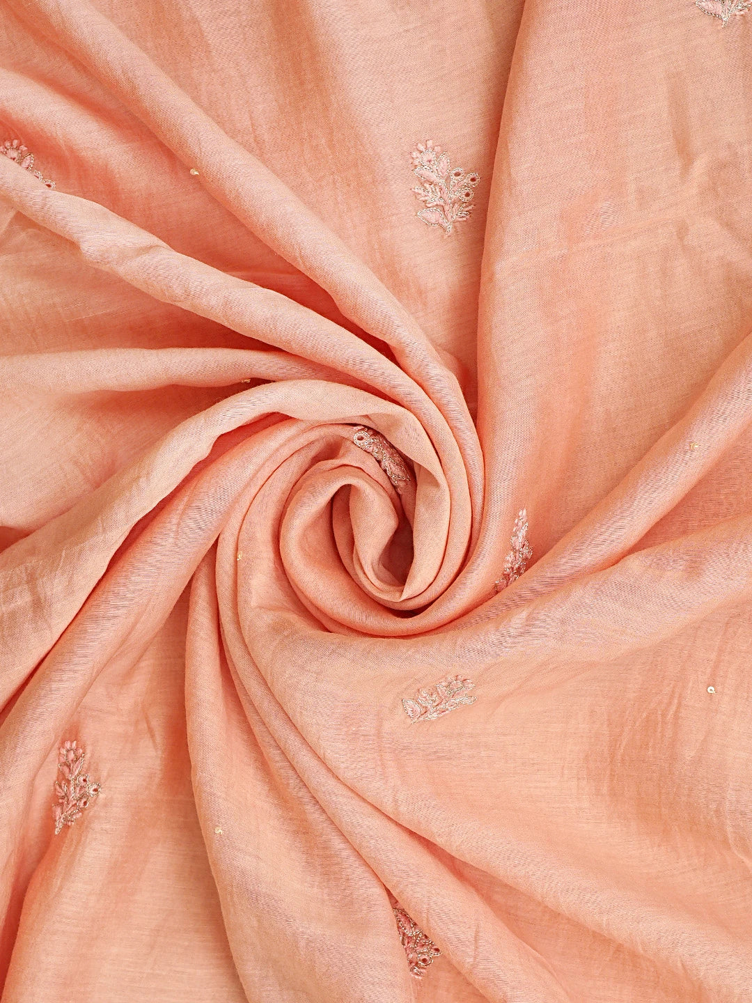 Ada Hand Embroidered Peach Chanderi Lucknowi Chikankari Unstitched Kurta Dupatta Set With Sequinned Work 01A720003