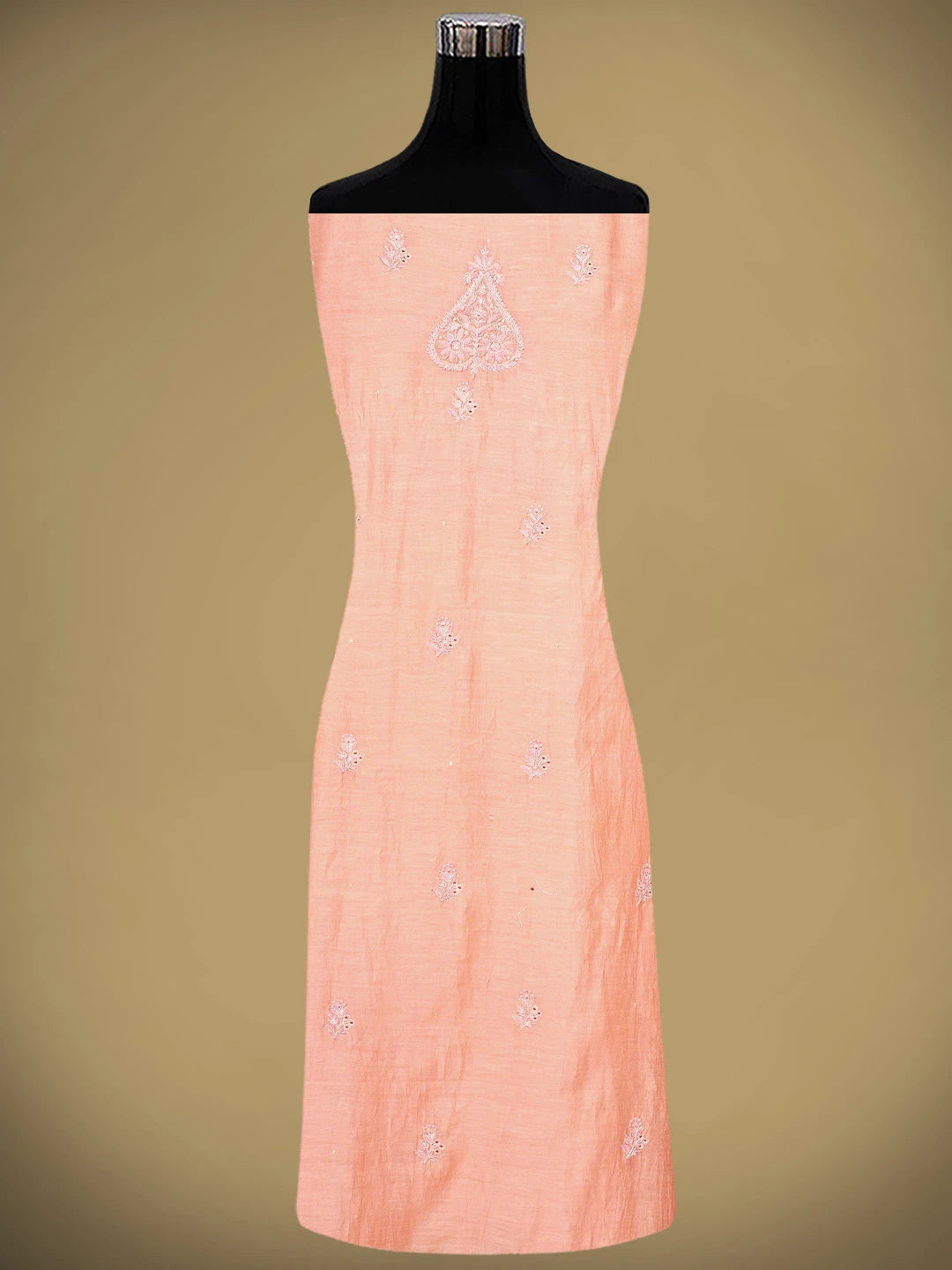 Ada Hand Embroidered Peach Chanderi Lucknowi Chikankari Unstitched Kurta Dupatta Set With Sequinned Work 01A720003