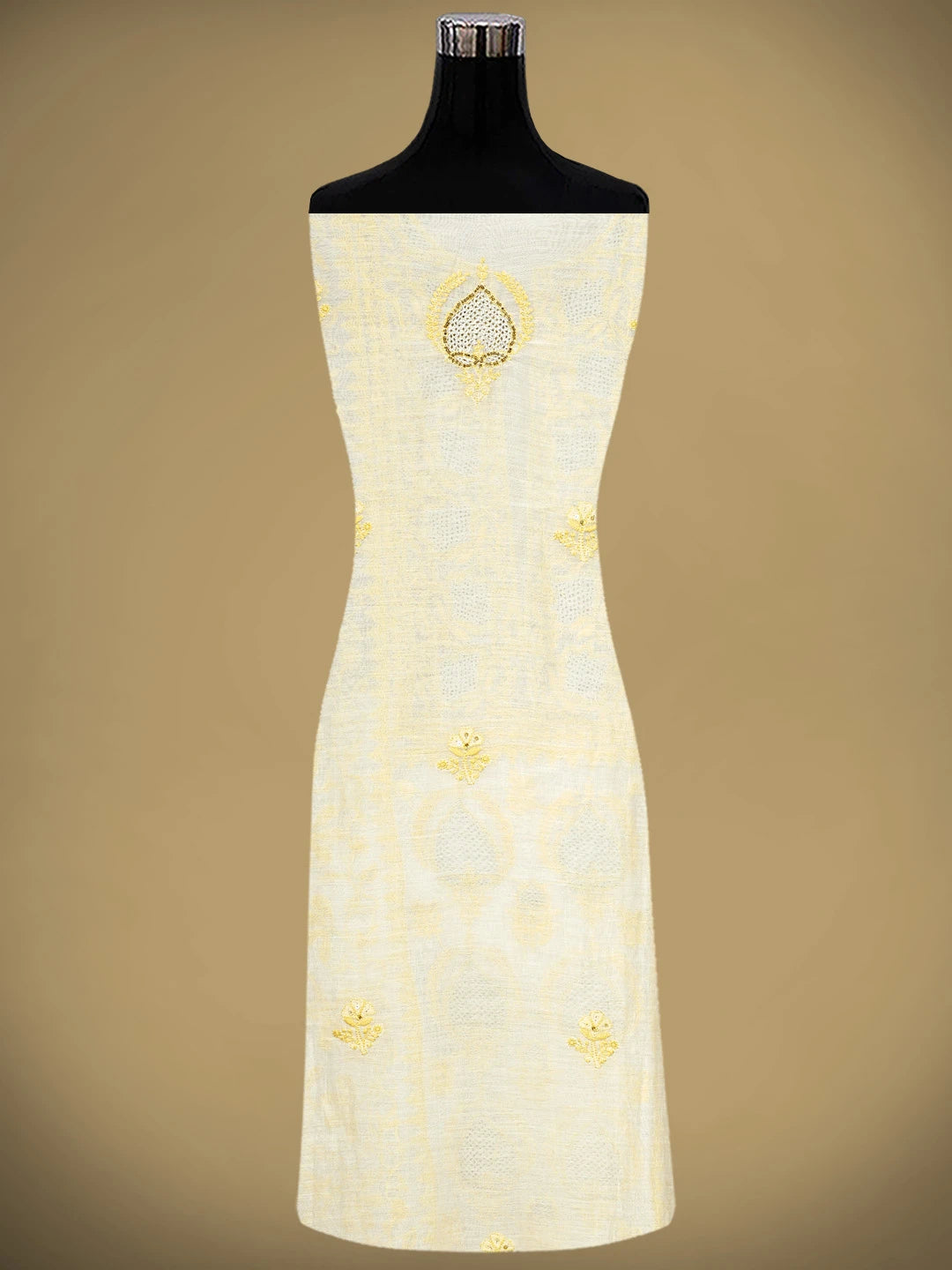Ada Hand Embroidered White Chanderi Lucknowi Chikankari Unstitched Kurta Dupatta Set With Cutdana Work 01A586928