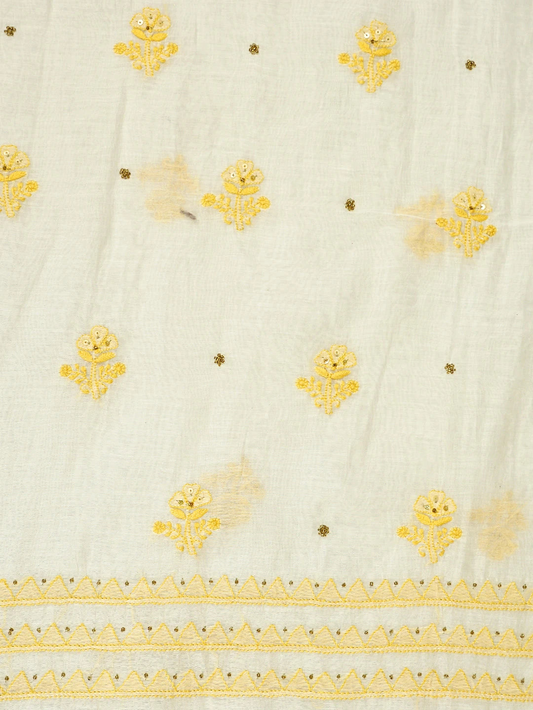 Ada Hand Embroidered White Chanderi Lucknowi Chikankari Unstitched Kurta Dupatta Set With Cutdana Work 01A586928