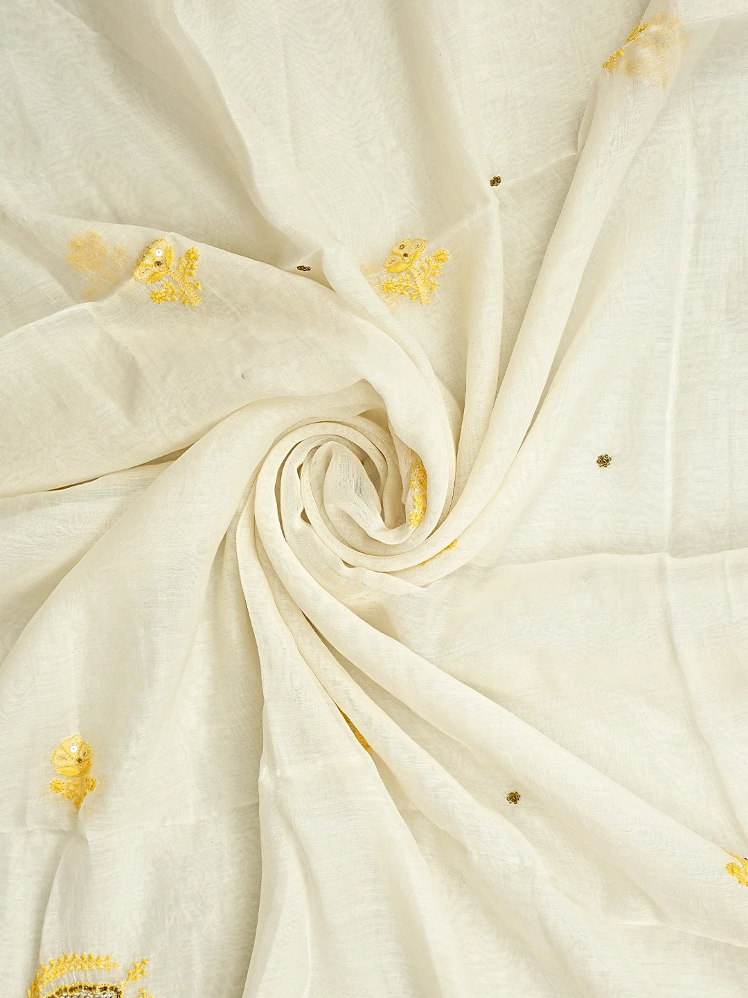 Ada Hand Embroidered White Chanderi Lucknowi Chikankari Unstitched Kurta Dupatta Set With Cutdana Work 01A586928