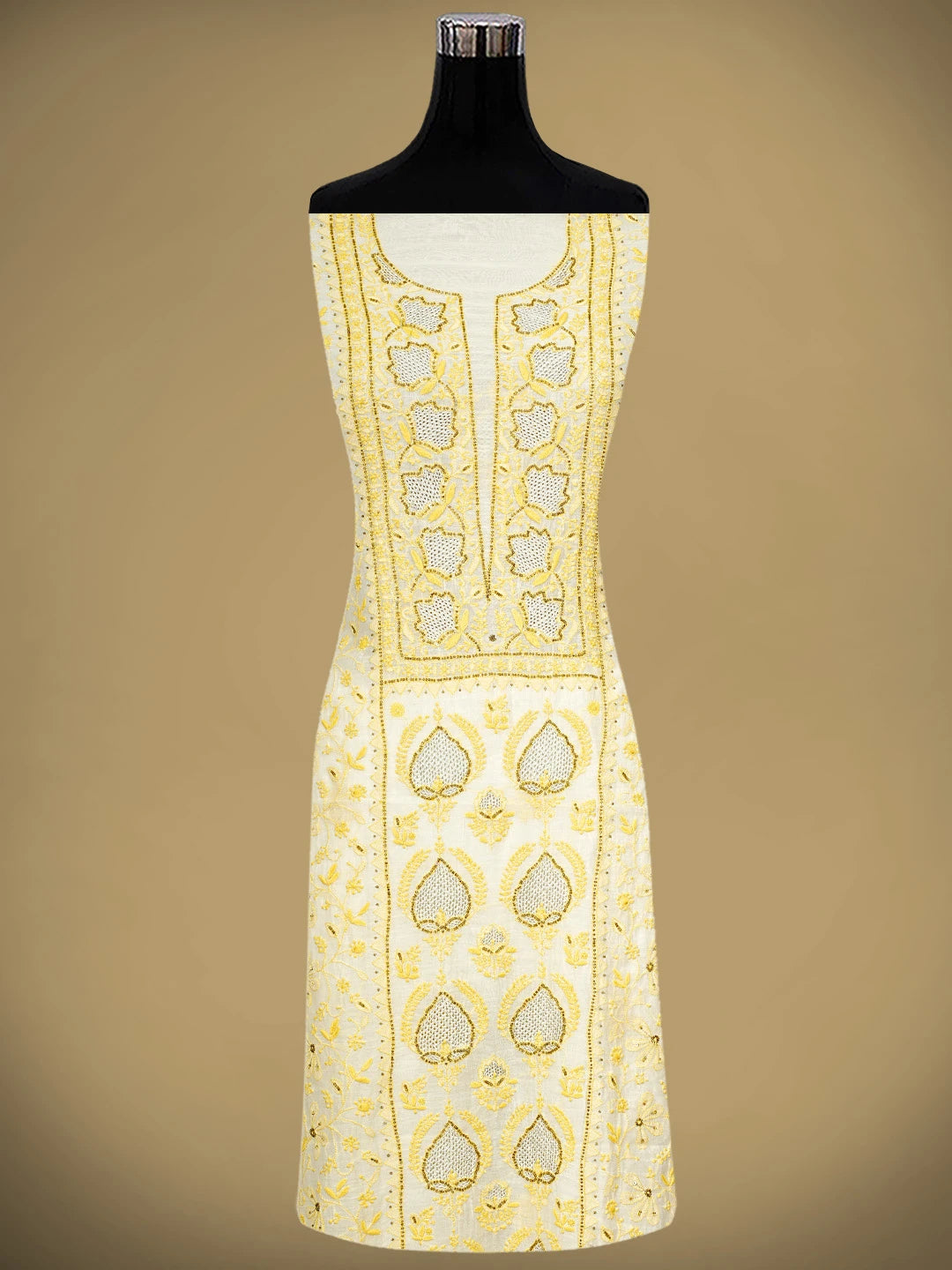 Ada Hand Embroidered White Chanderi Lucknowi Chikankari Unstitched Kurta Dupatta Set With Cutdana Work 01A586928