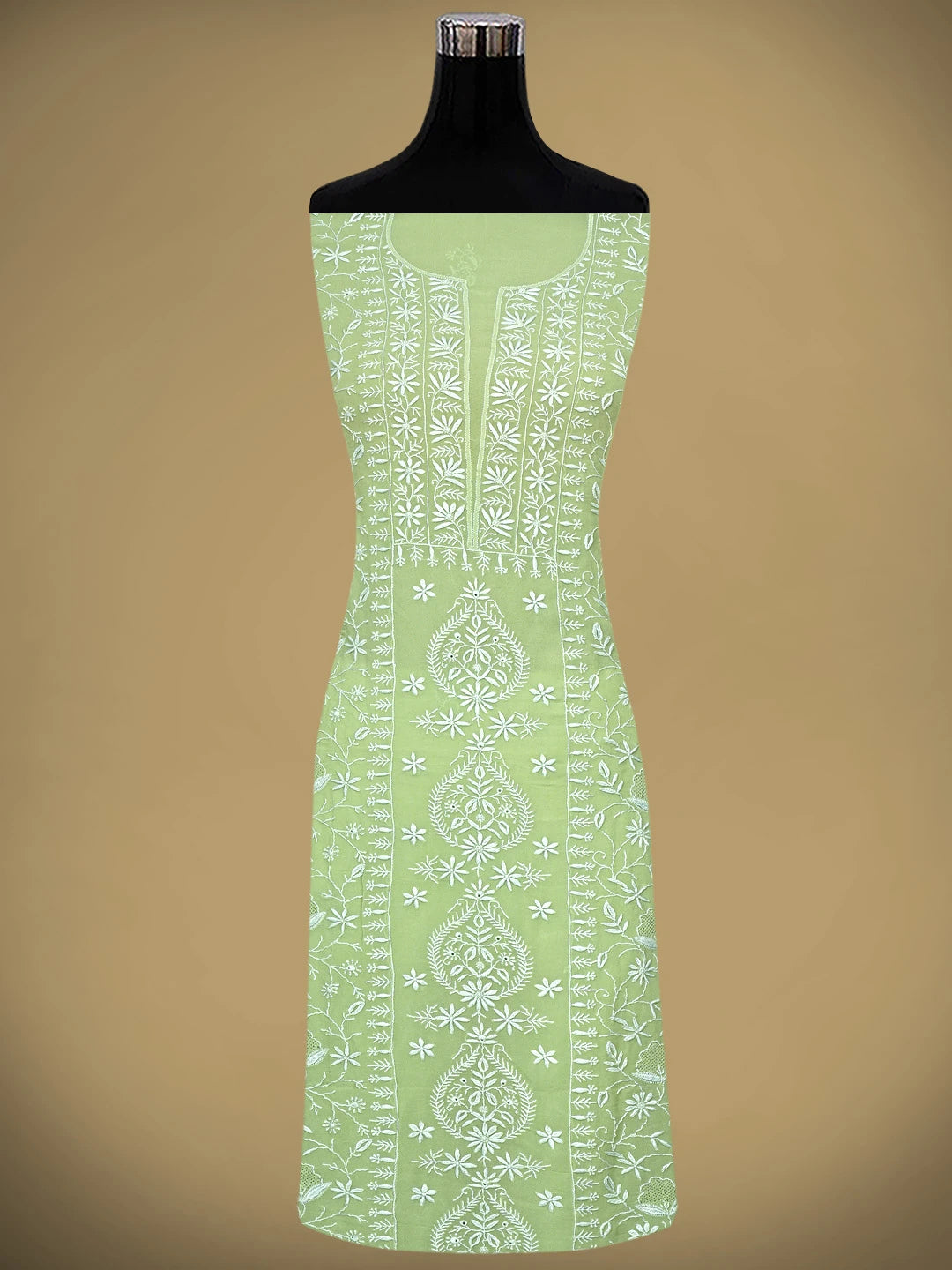 Ada Hand Embroidered Willow Green Pure Georgette Lucknowi Chikankari Unstitched Kurta Dupatta Set 01A664752