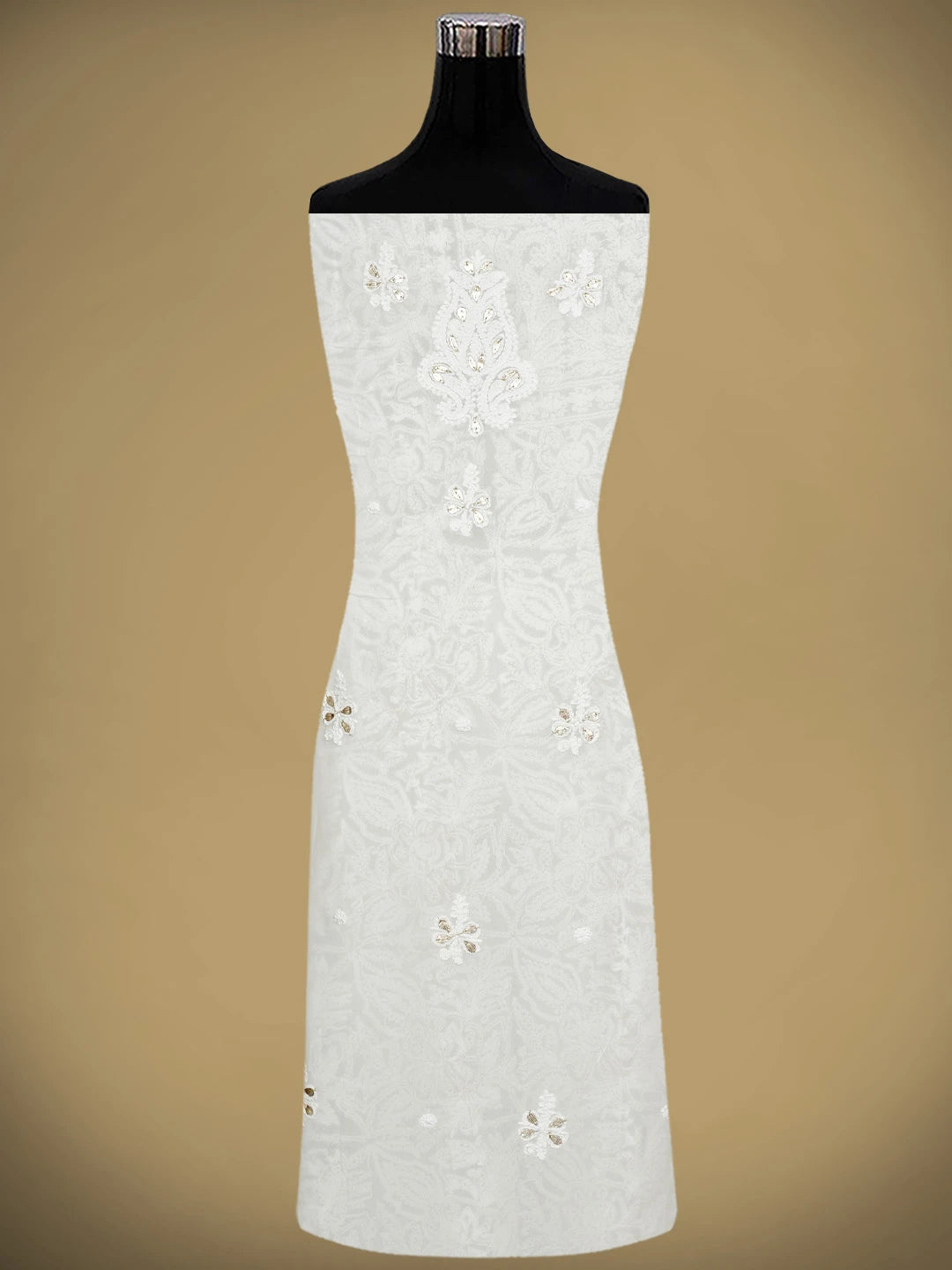 Ada Hand Embroidered White Viscose Georgette Lucknowi Chikankari Unstitched Kurta Dupatta Set With Gota Patti Work 01A907358