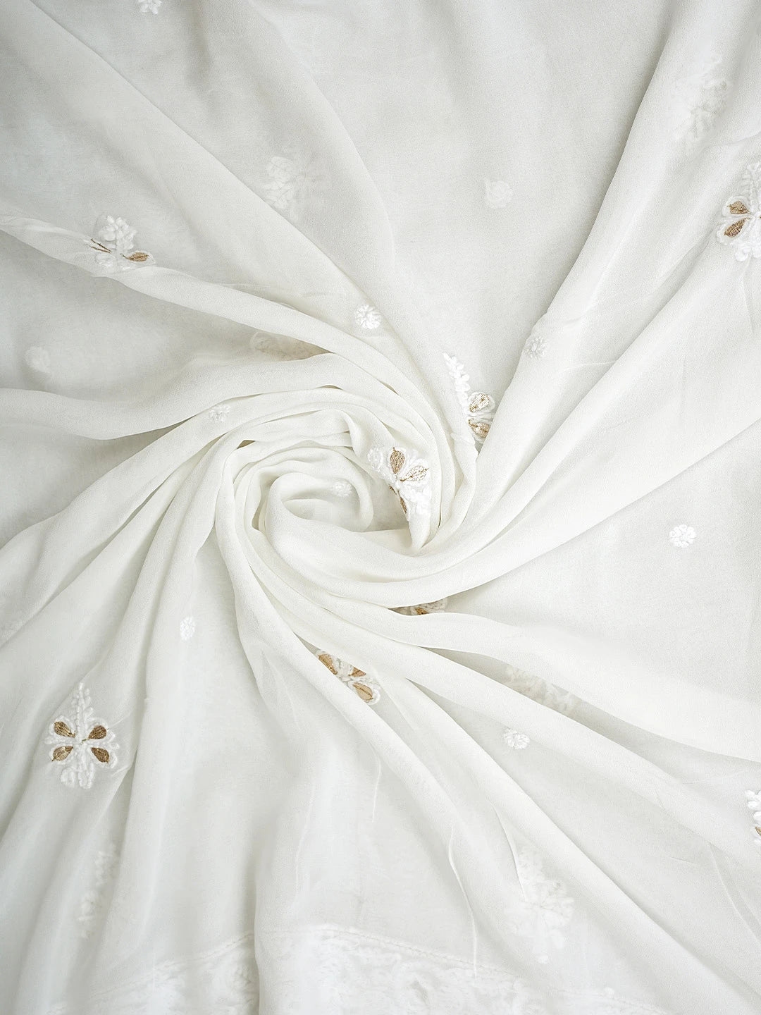 Ada Hand Embroidered White Viscose Georgette Lucknowi Chikankari Unstitched Kurta Dupatta Set With Gota Patti Work 01A907358