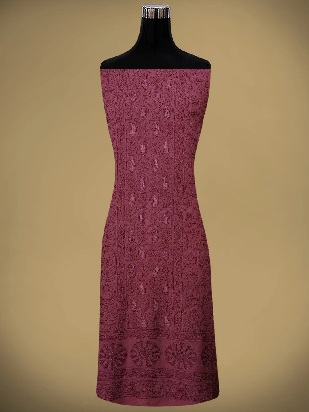 Ada Hand Embroidered Vintage Berry Pink Viscose Georgette Lucknowi Chikankari Unstitched Kurta Dupatta Set 01A813625