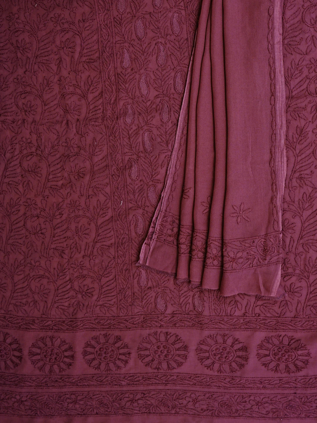 Ada Hand Embroidered Vintage Berry Pink Viscose Georgette Lucknowi Chikankari Unstitched Kurta Dupatta Set 01A813625