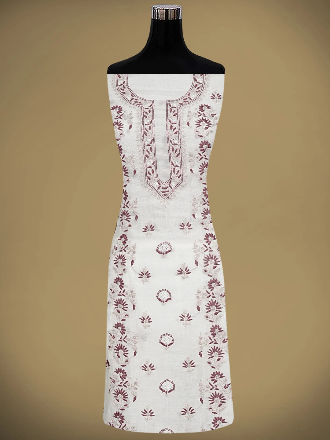 Ada Hand Embroidered White Old Lace Chanderi Lucknowi Chikankari Unstitched Kurta Dupatta Set 01A943712