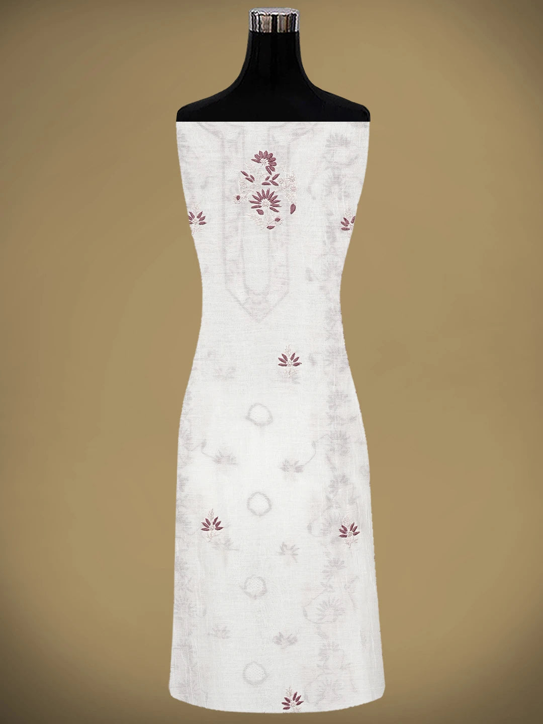 Ada Hand Embroidered White Old Lace Chanderi Lucknowi Chikankari Unstitched Kurta Dupatta Set 01A943712