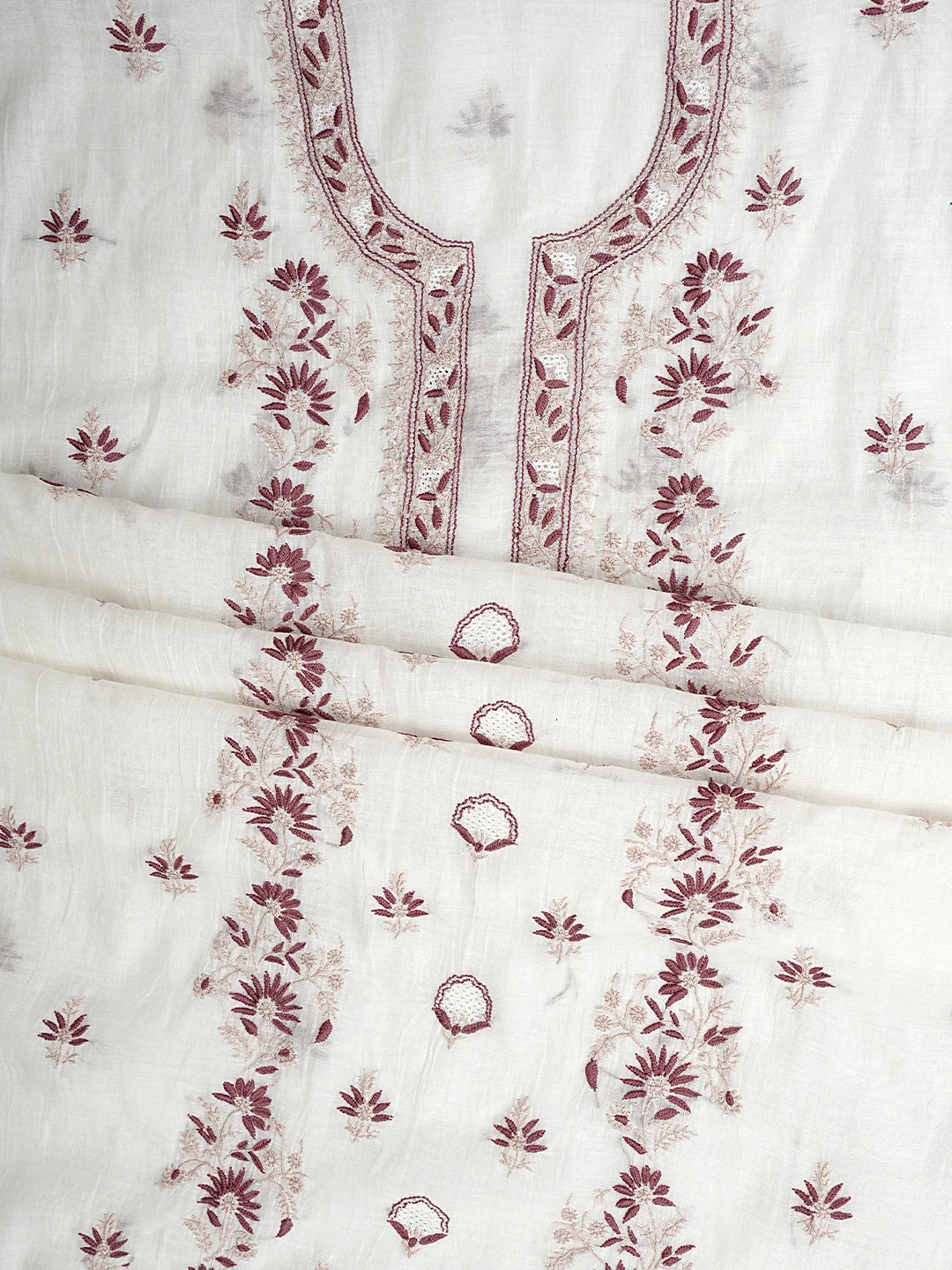 Ada Hand Embroidered White Old Lace Chanderi Lucknowi Chikankari Unstitched Kurta Dupatta Set 01A943712