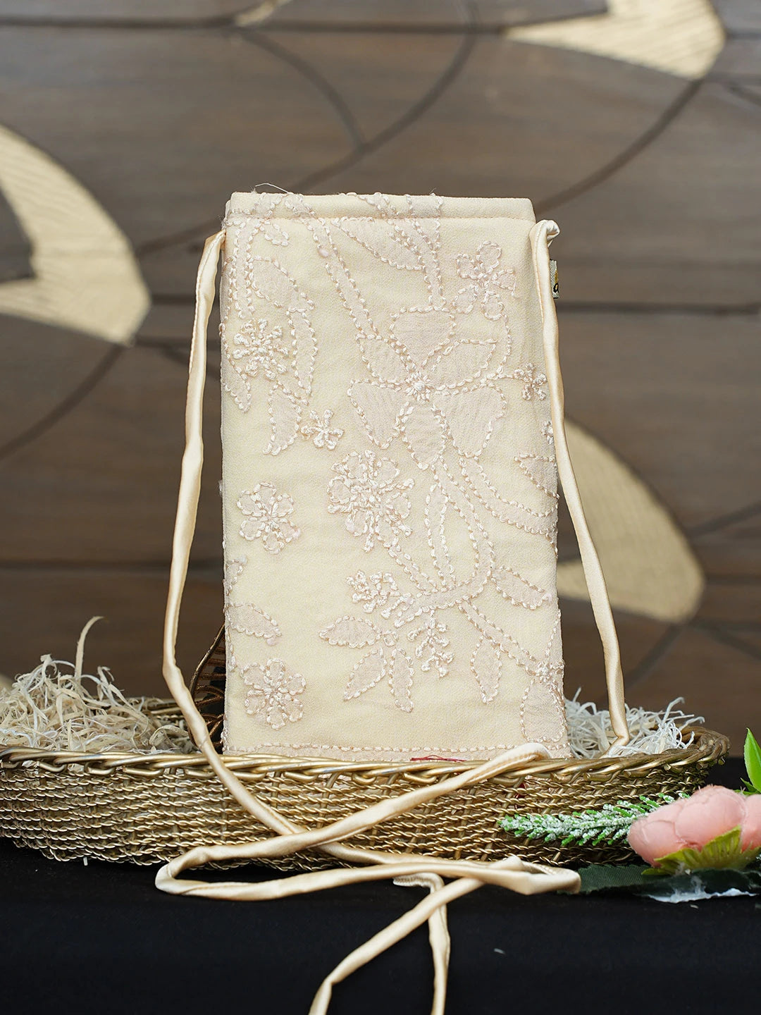 Ada Hand Embroidered Wheat Brown Viscose Georgette Lucknowi Chikankari Mobile Cover 01A900545