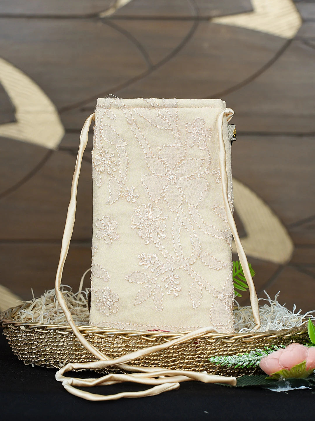 Ada Hand Embroidered Wheat Brown Viscose Georgette Lucknowi Chikankari Mobile Cover 01A900545