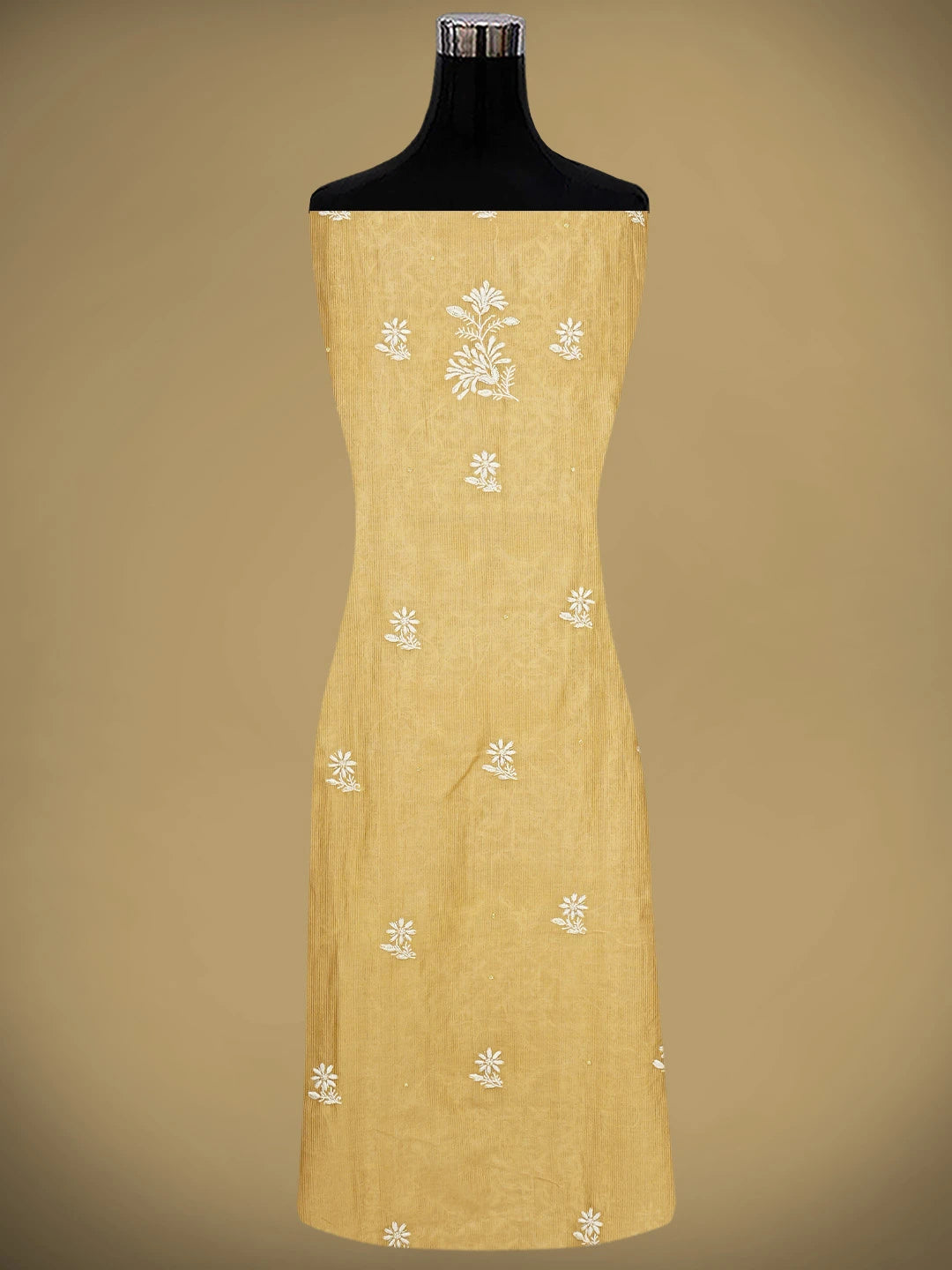 Ada Hand Embroidered Fawn Chanderi Lucknowi Chikankari Unstitched Kurta Dupatta Set With Cutdana Work 01A897606