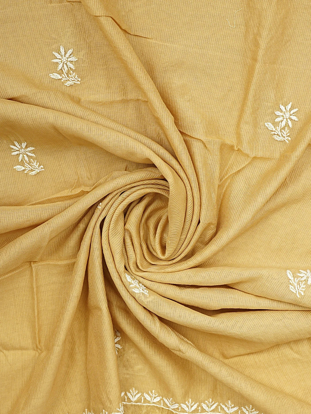Ada Hand Embroidered Fawn Chanderi Lucknowi Chikankari Unstitched Kurta Dupatta Set With Cutdana Work 01A897606