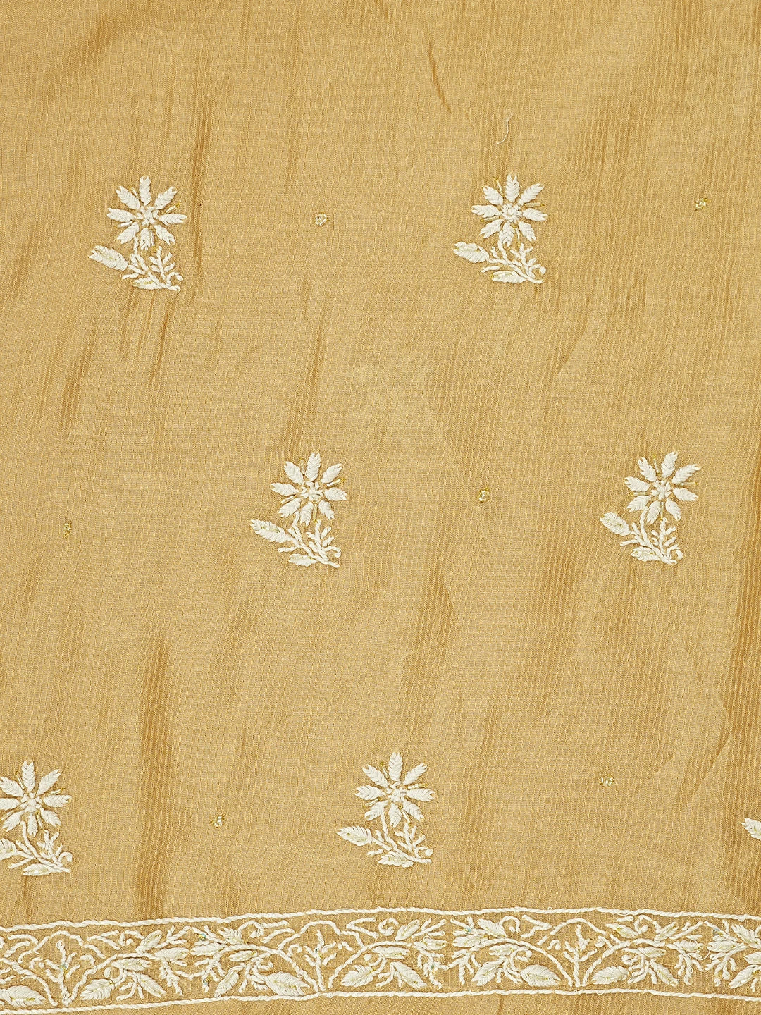 Ada Hand Embroidered Fawn Chanderi Lucknowi Chikankari Unstitched Kurta Dupatta Set With Cutdana Work 01A897606