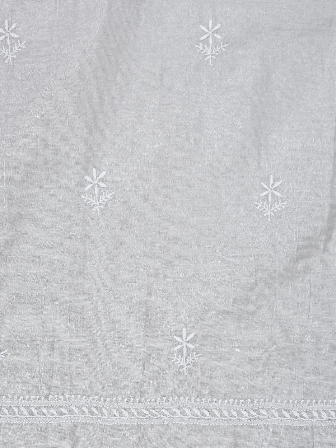 Ada Hand Embroidered Grey Tissue Lucknowi Chikankari Unstitched Kurta Dupatta Set 01A901646