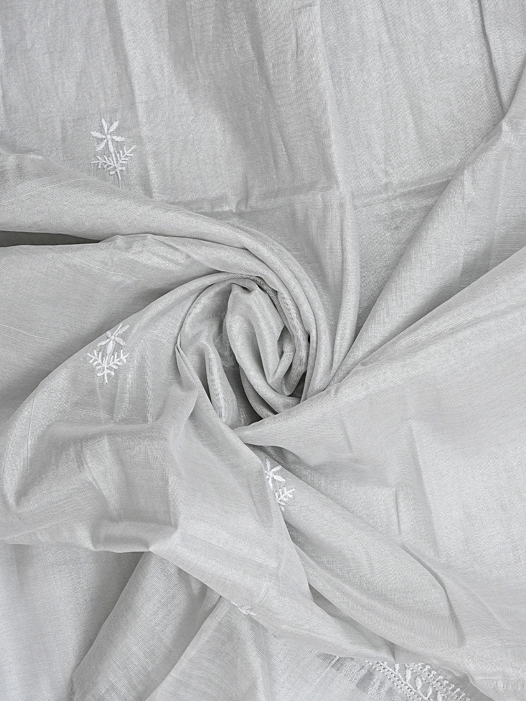 Ada Hand Embroidered Grey Tissue Lucknowi Chikankari Unstitched Kurta Dupatta Set 01A901646