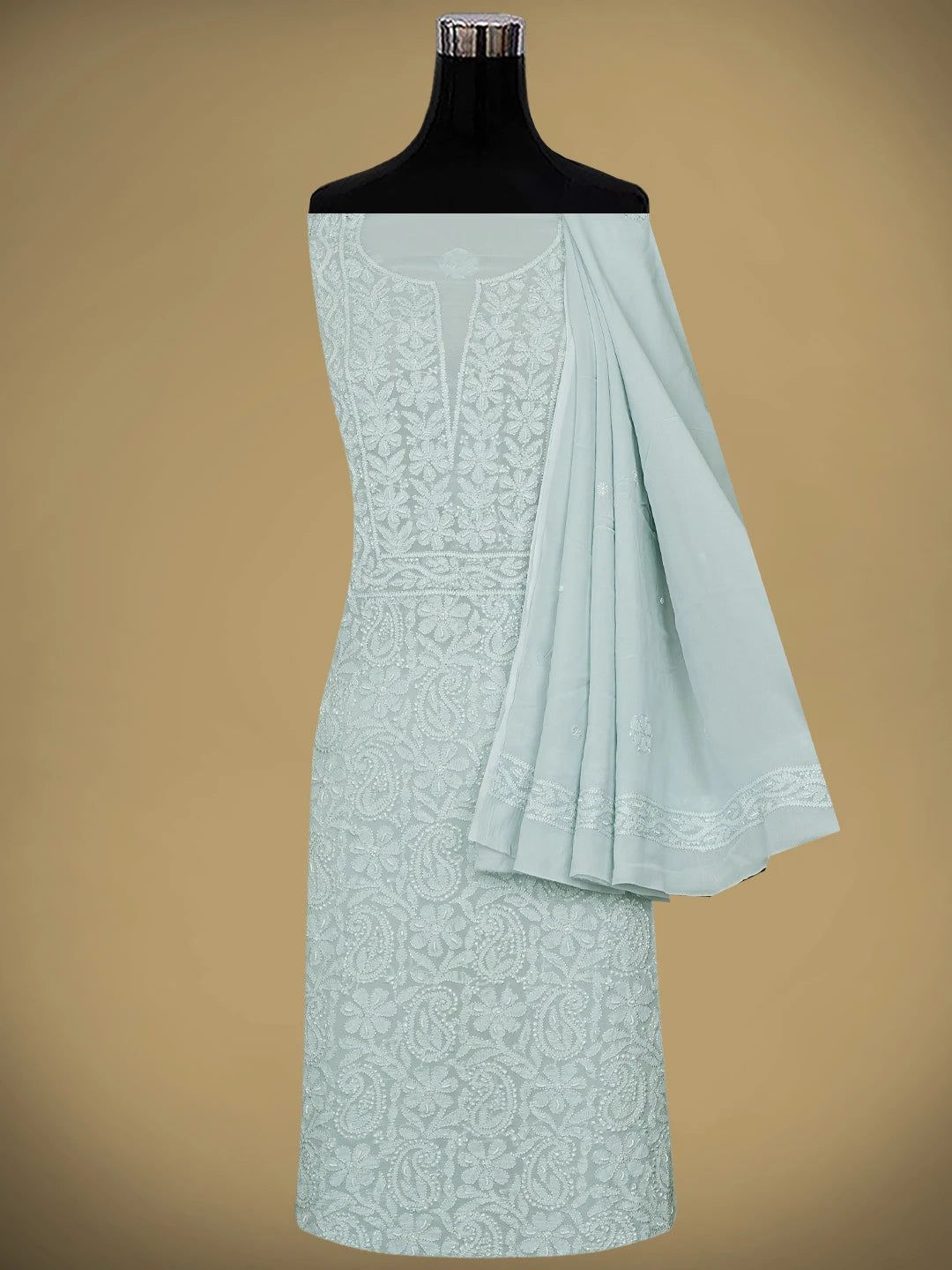 Ada Hand Embroidered light Blue Viscose Georgette Lucknowi Chikankari Unstitched Kurta Dupatta Set With Cutdana Work 01A944855