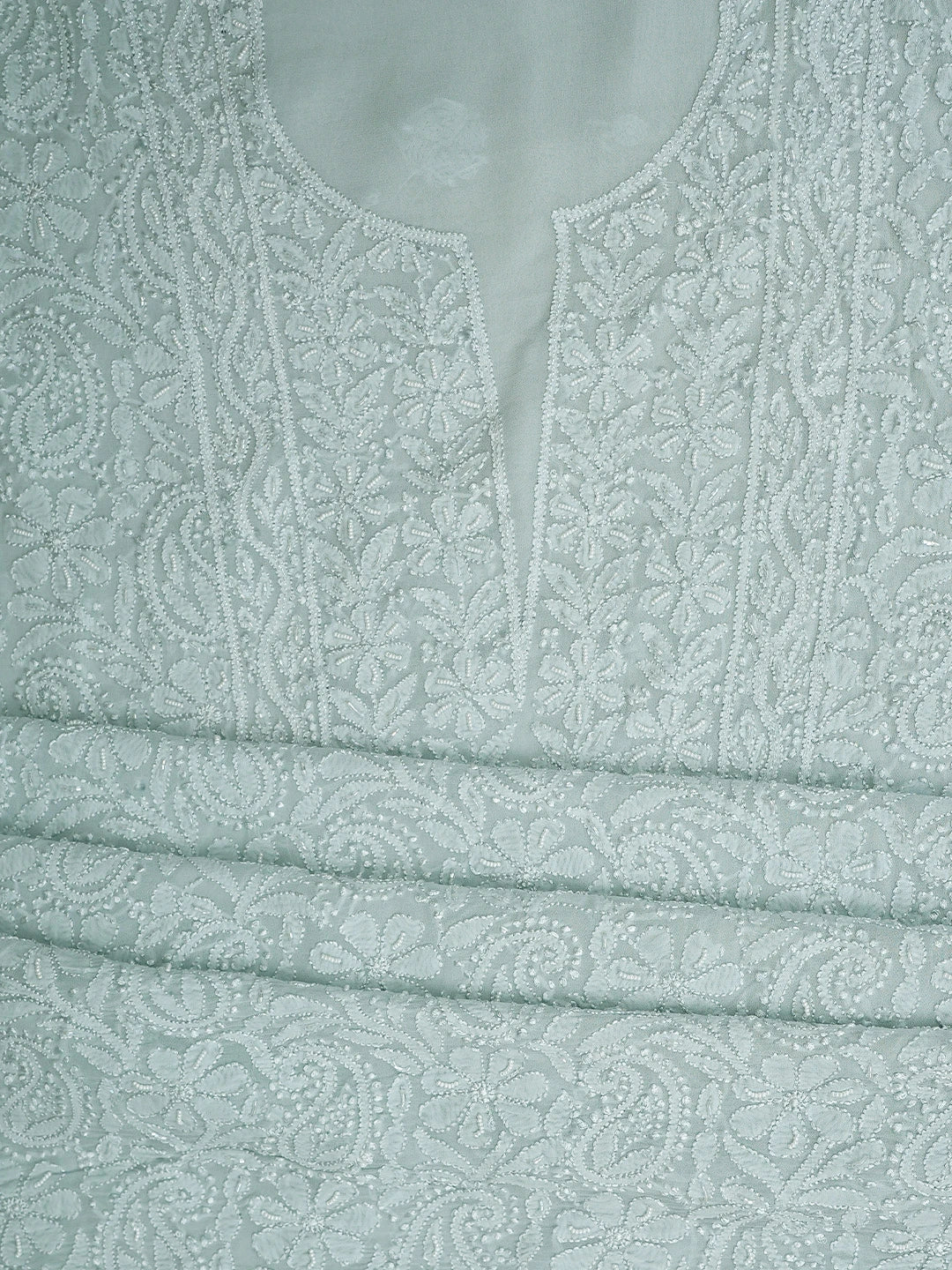 Ada Hand Embroidered light Blue Viscose Georgette Lucknowi Chikankari Unstitched Kurta Dupatta Set With Cutdana Work 01A944855
