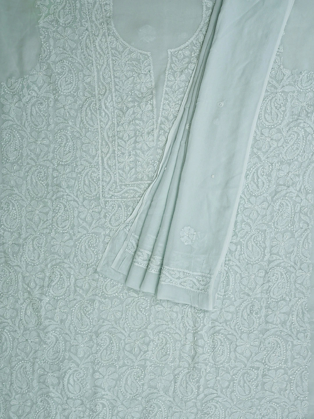 Ada Hand Embroidered light Blue Viscose Georgette Lucknowi Chikankari Unstitched Kurta Dupatta Set With Cutdana Work 01A944855