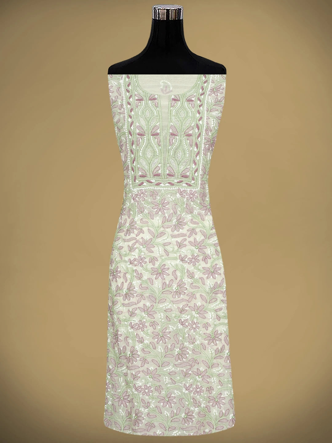 Ada Hand Embroidered White Chanderi Lucknowi Chikankari Unstitched Kurta Dupatta Set 01A944339