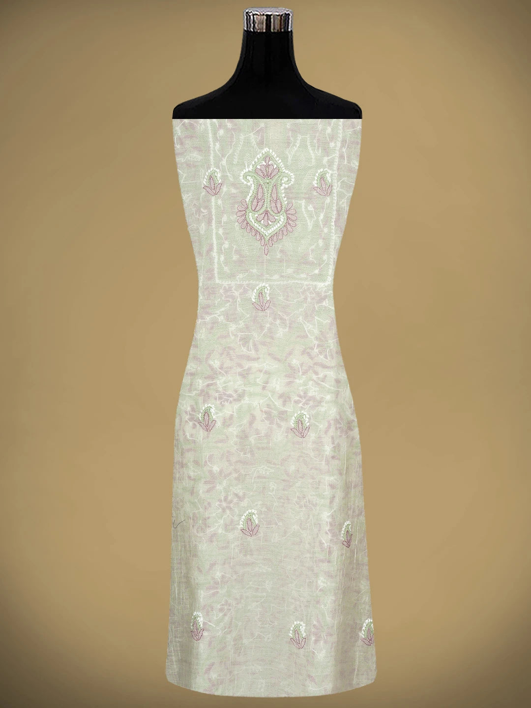 Ada Hand Embroidered White Chanderi Lucknowi Chikankari Unstitched Kurta Dupatta Set 01A944339