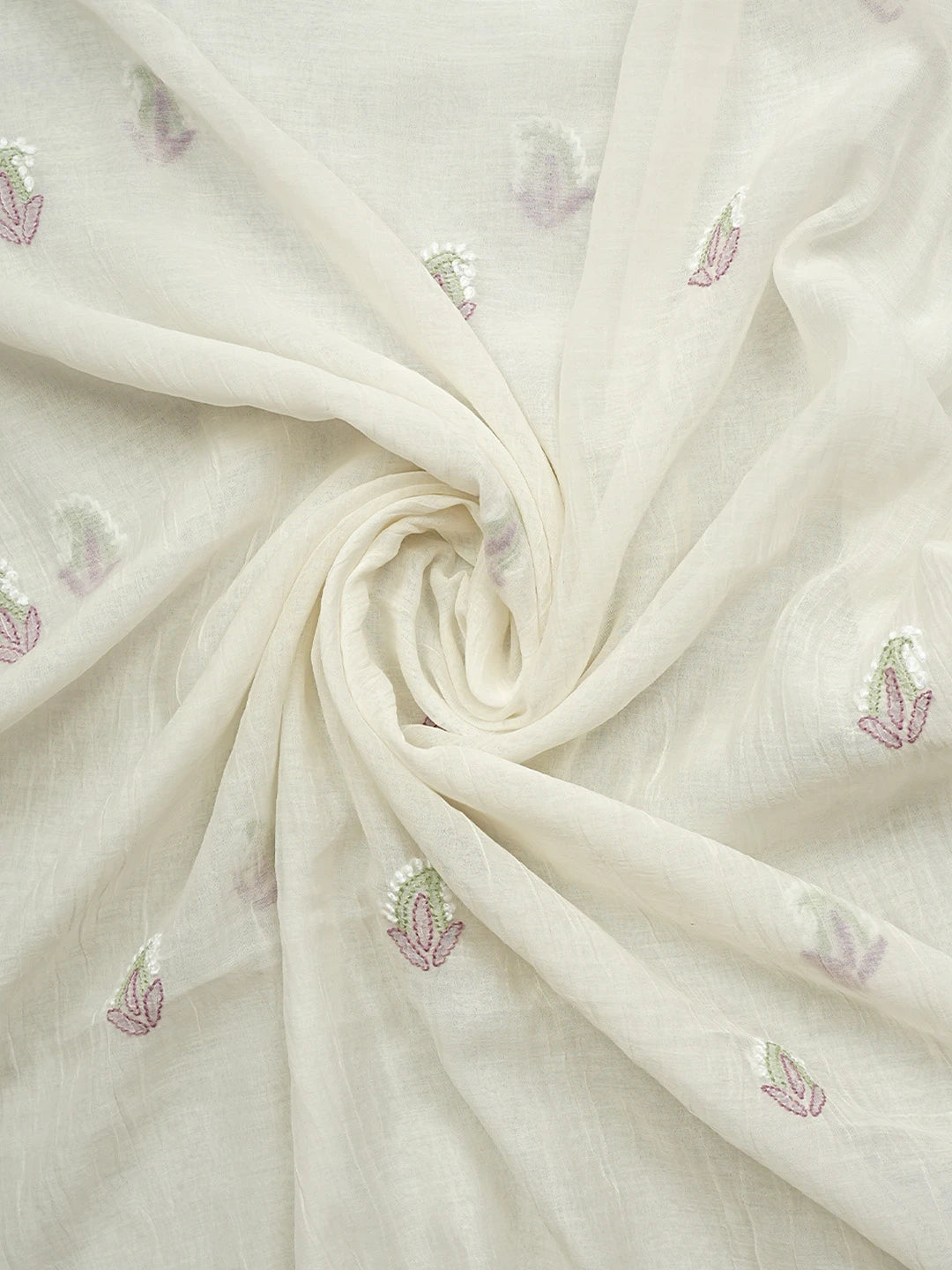 Ada Hand Embroidered White Chanderi Lucknowi Chikankari Unstitched Kurta Dupatta Set 01A944339