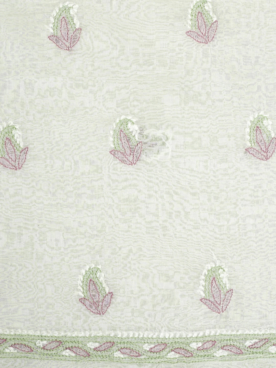 Ada Hand Embroidered White Chanderi Lucknowi Chikankari Unstitched Kurta Dupatta Set 01A944339