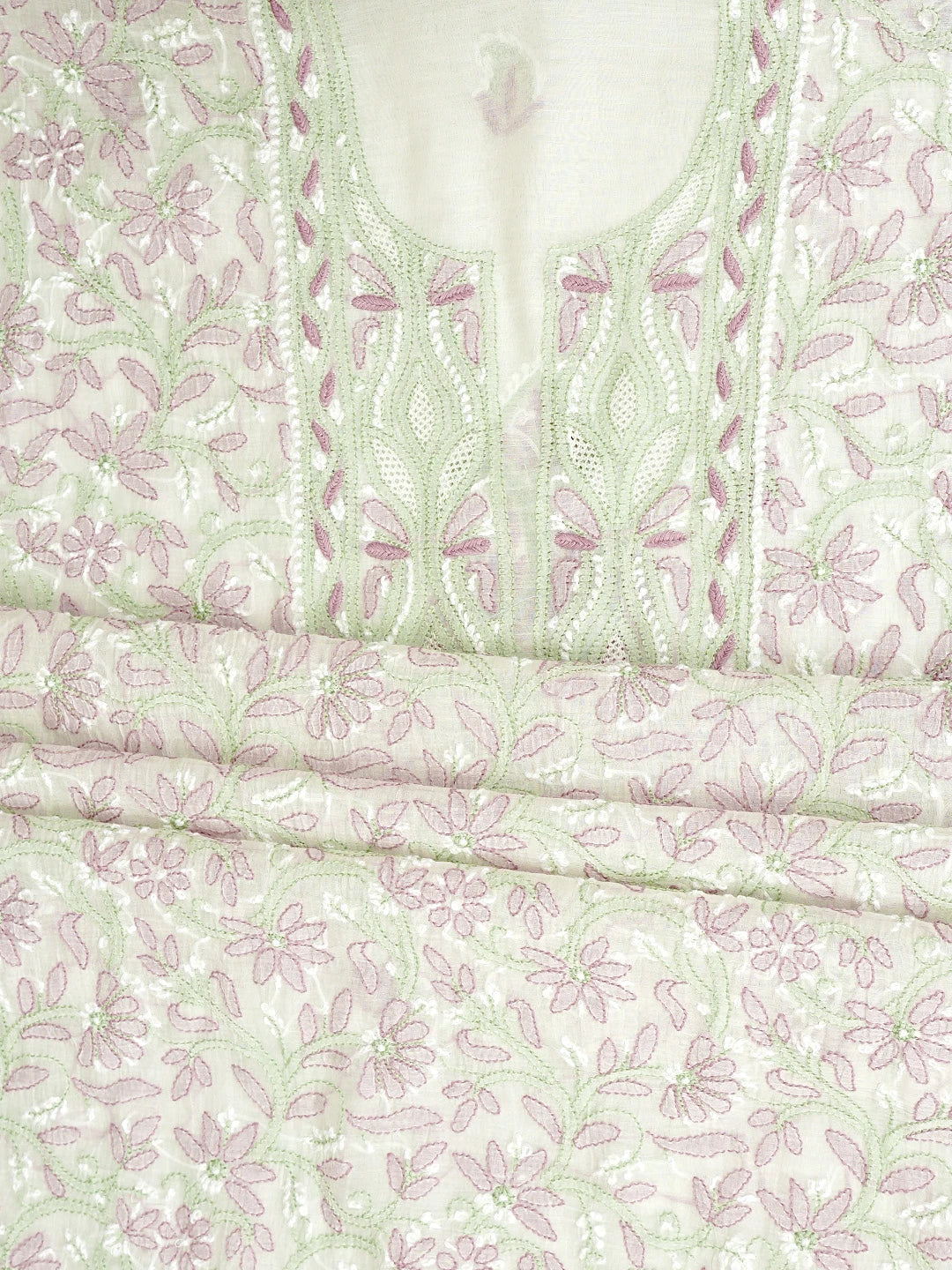Ada Hand Embroidered White Chanderi Lucknowi Chikankari Unstitched Kurta Dupatta Set 01A944339