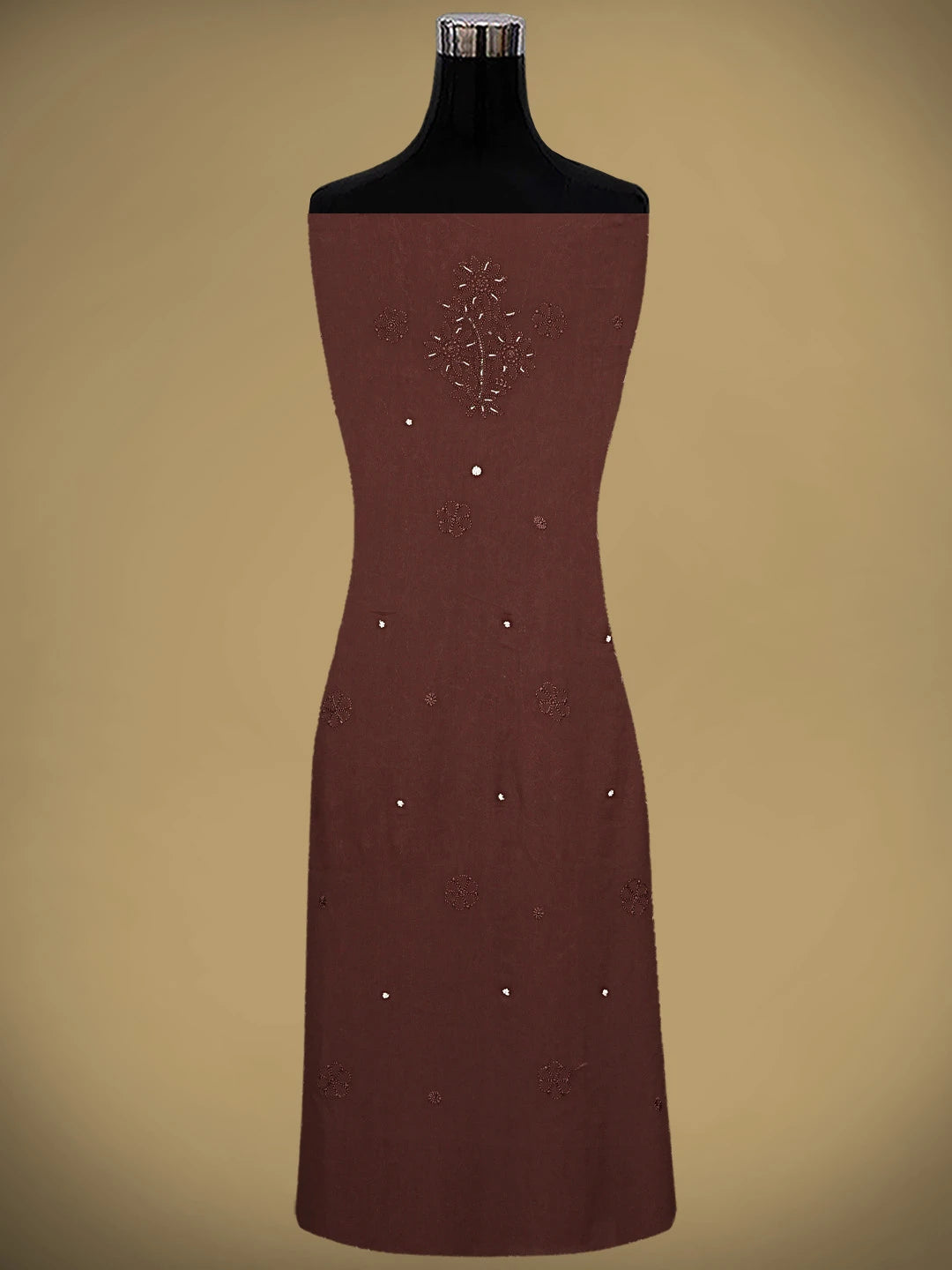 Ada Hand Embroidered Brown Viscose Georgette Lucknowi Chikankari Unstitched Kurta Dupatta Set With Cutdana Work 01A933580