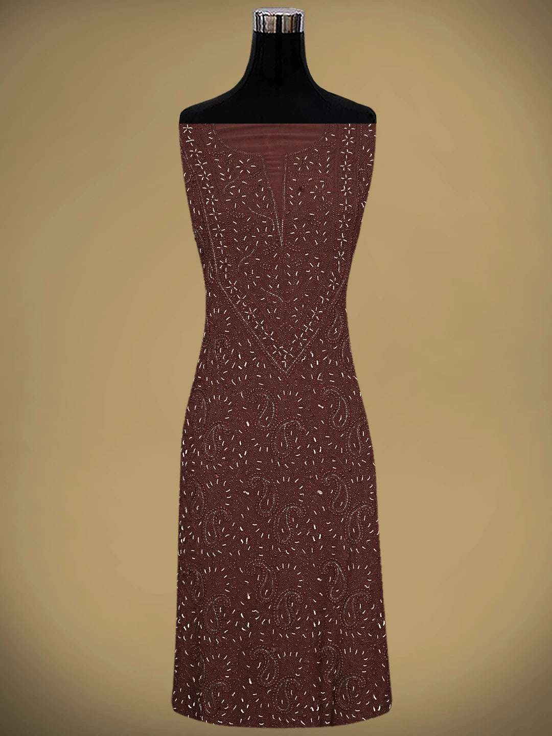 Ada Hand Embroidered Brown Viscose Georgette Lucknowi Chikankari Unstitched Kurta Dupatta Set With Cutdana Work 01A933580