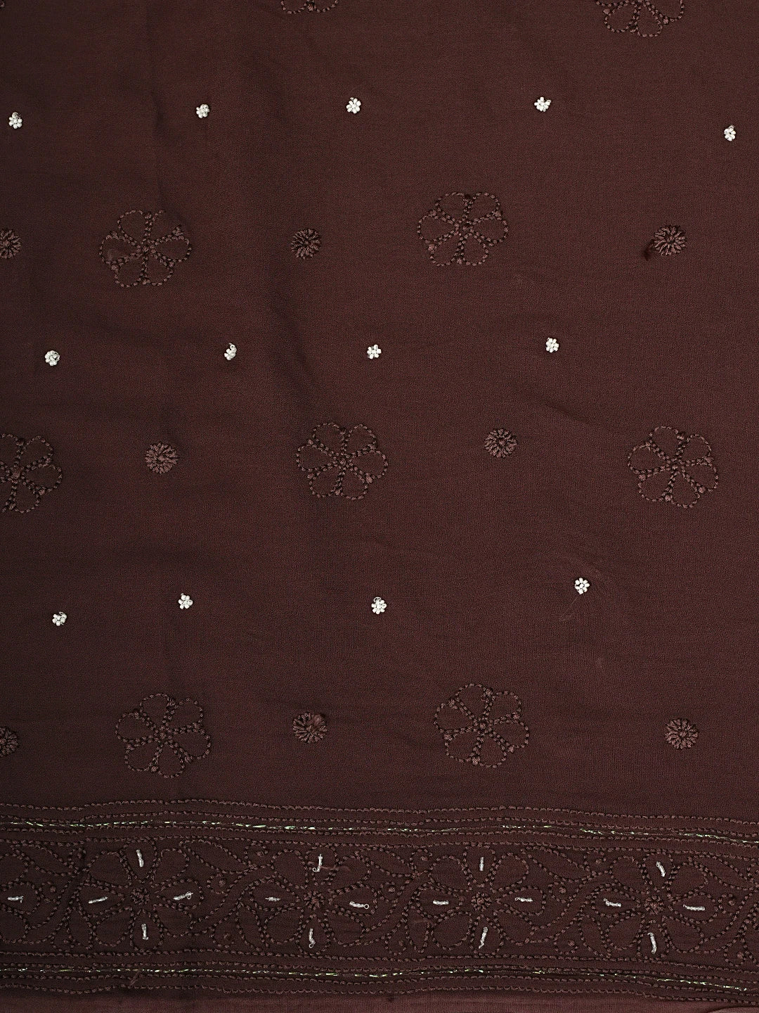 Ada Hand Embroidered Brown Viscose Georgette Lucknowi Chikankari Unstitched Kurta Dupatta Set With Cutdana Work 01A933580