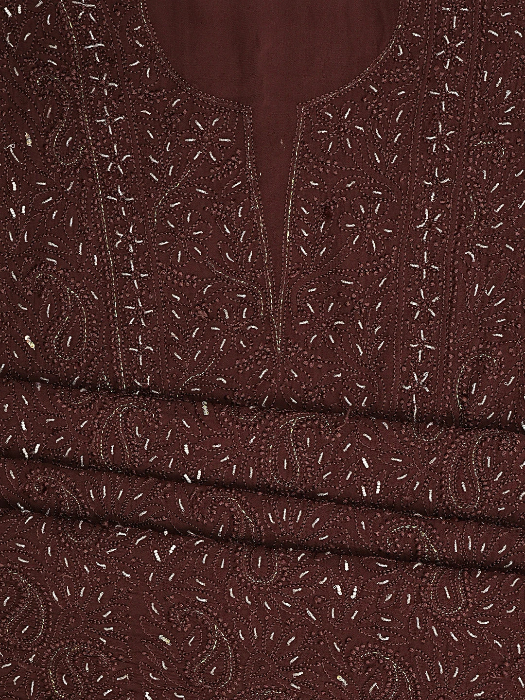 Ada Hand Embroidered Brown Viscose Georgette Lucknowi Chikankari Unstitched Kurta Dupatta Set With Cutdana Work 01A933580