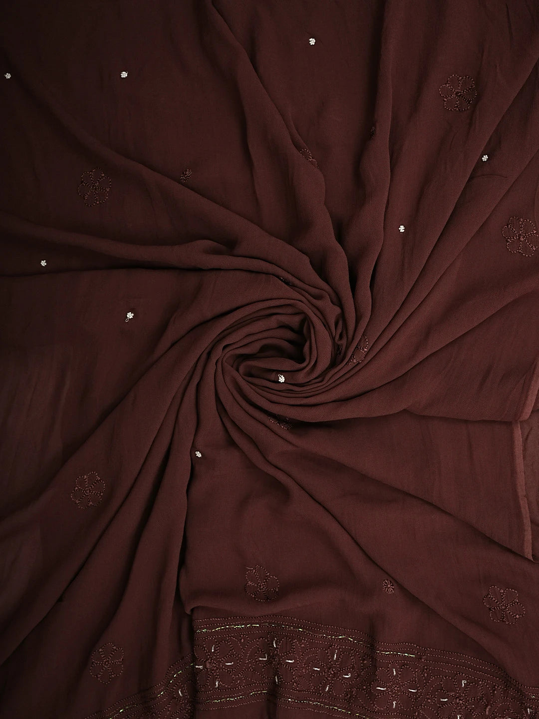 Ada Hand Embroidered Brown Viscose Georgette Lucknowi Chikankari Unstitched Kurta Dupatta Set With Cutdana Work 01A933580