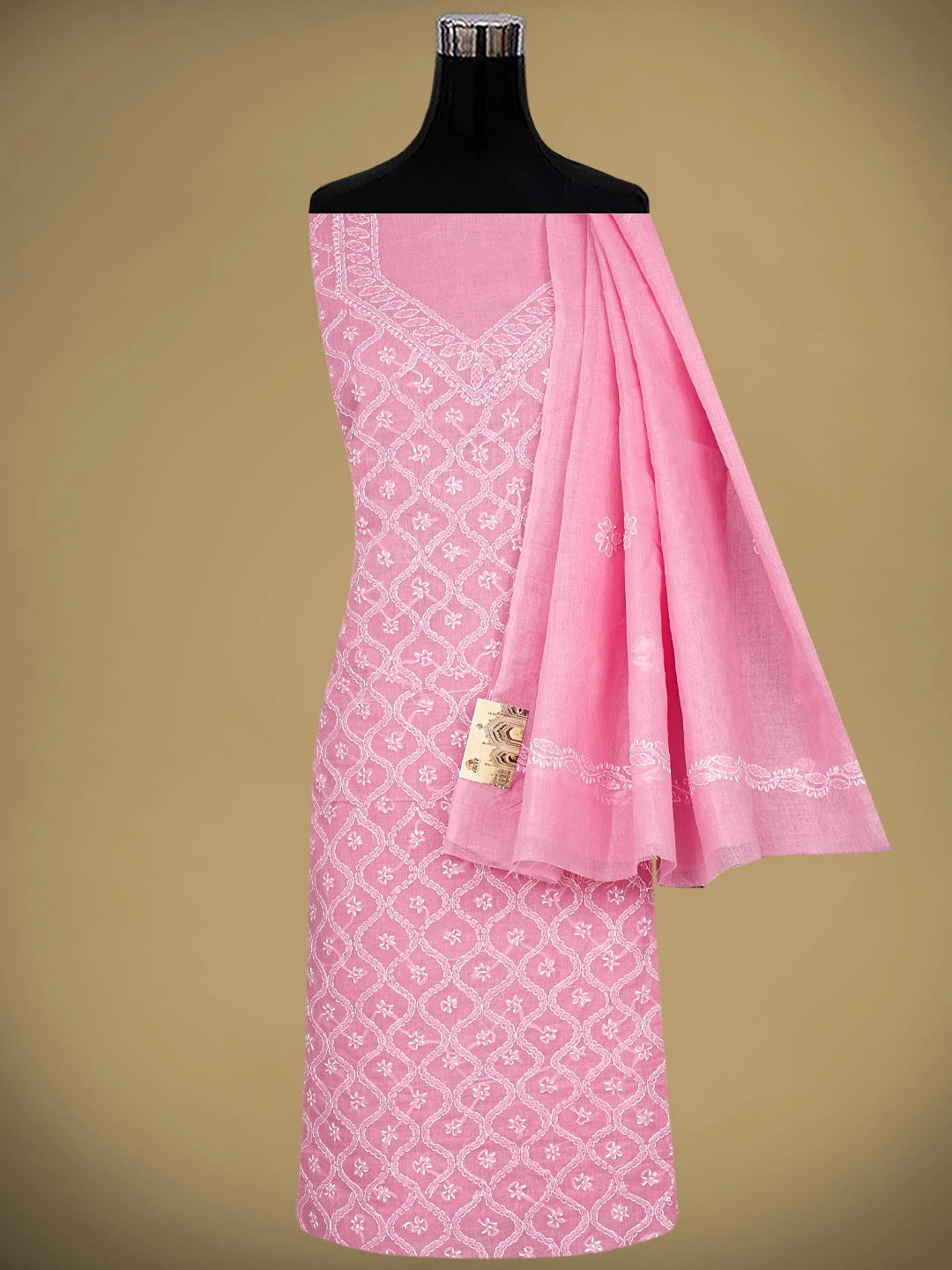 Ada Hand Embroidered Dark Pink Cotton Lucknowi Chikankari Unstitched Suit Piece 01A854946