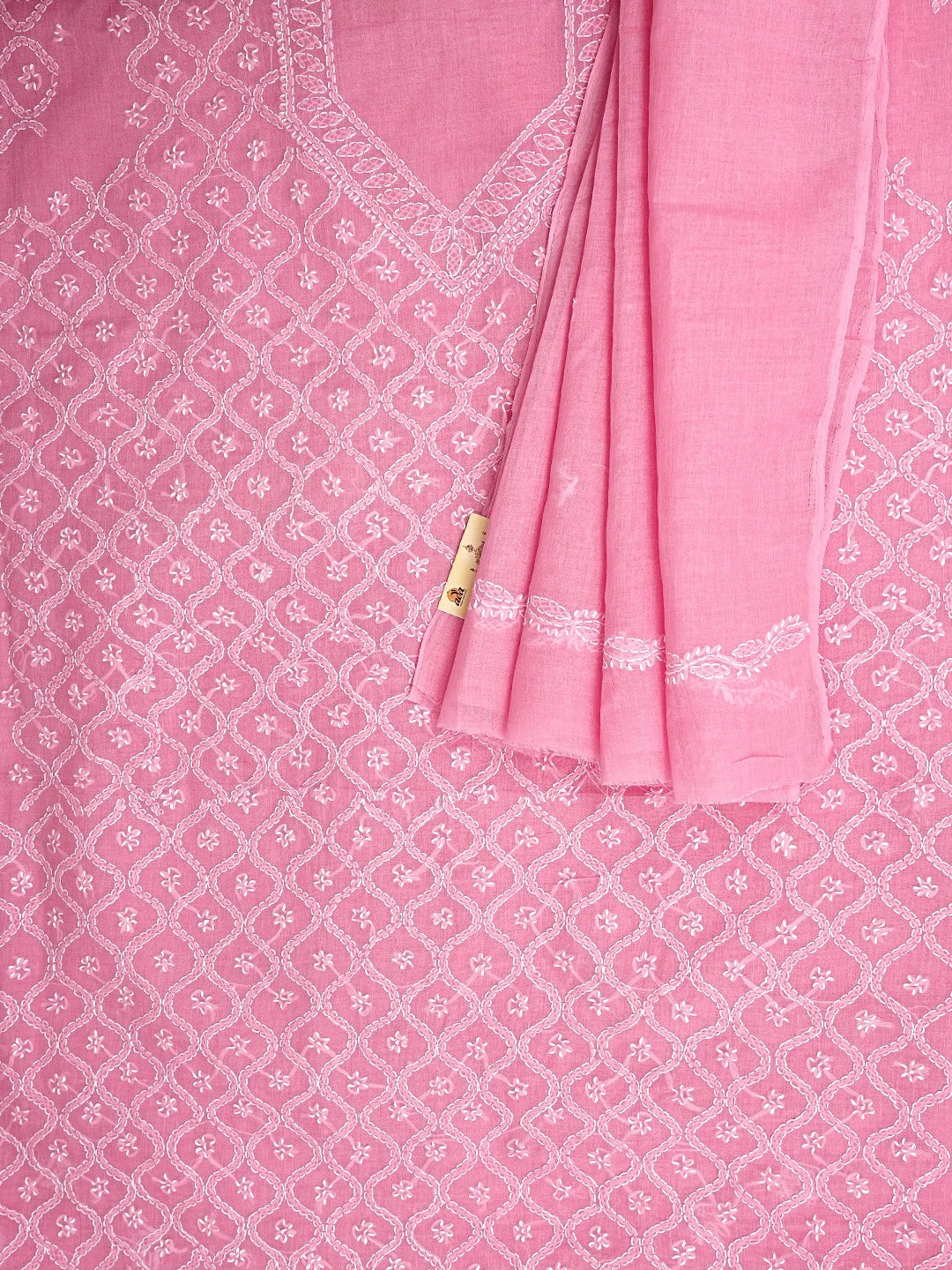 Ada Hand Embroidered Dark Pink Cotton Lucknowi Chikankari Unstitched Suit Piece 01A854946