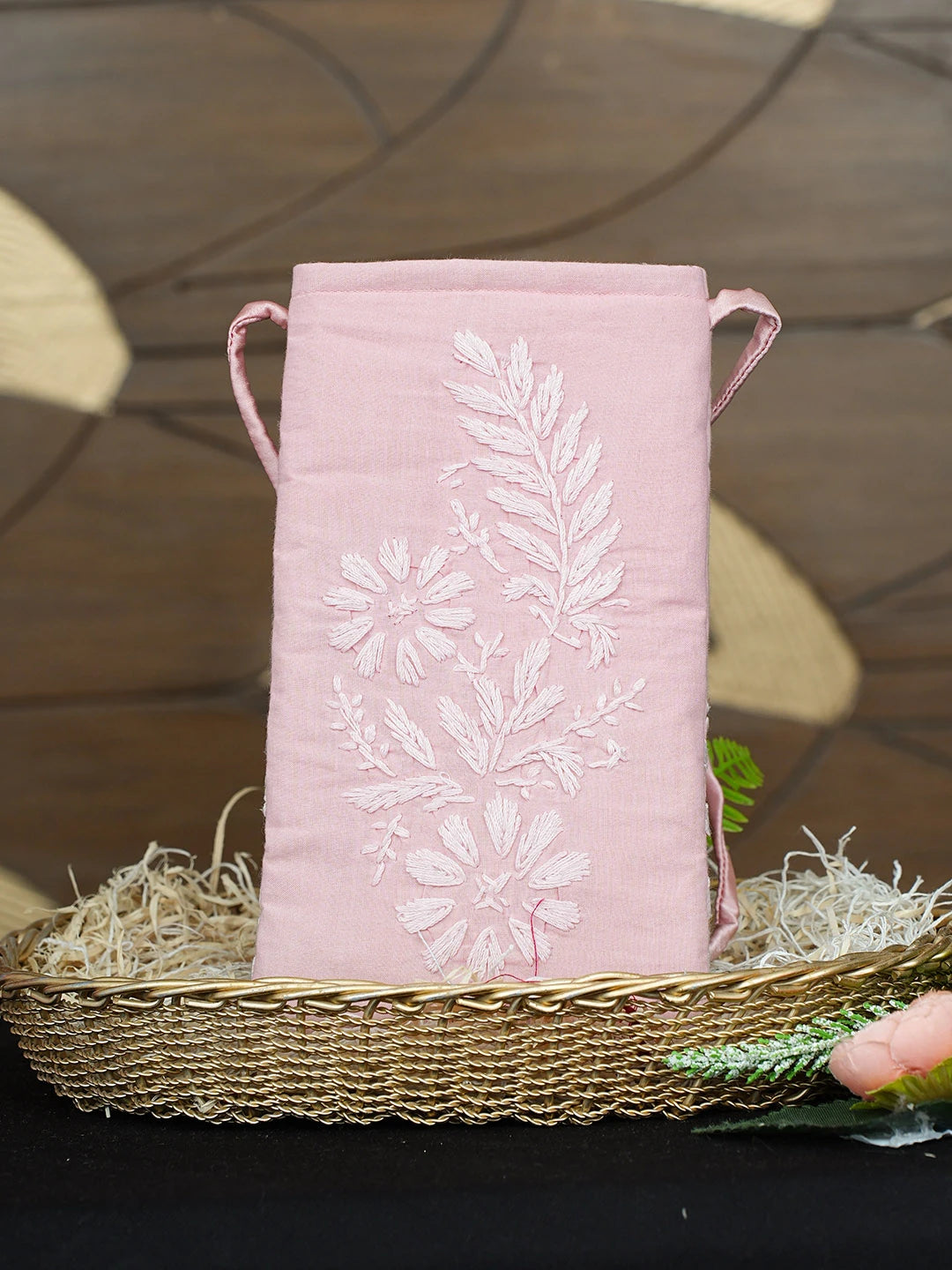 Ada Hand Embroidered Pink Cotton Lucknowi Chikankari Mobile Cover 01A936973