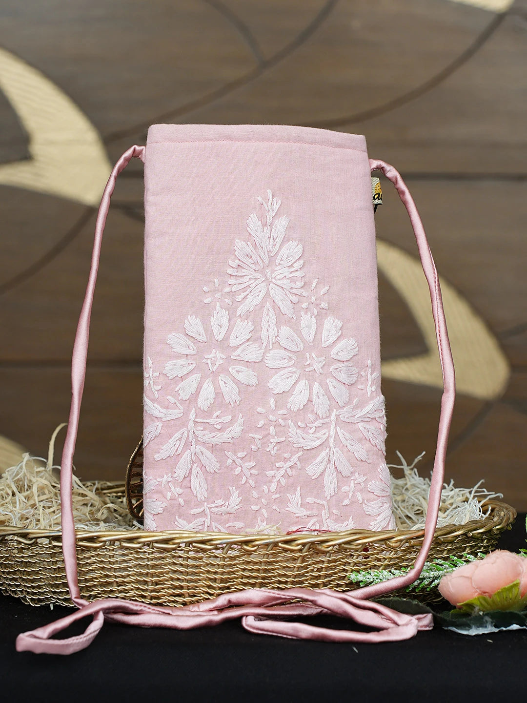 Ada Hand Embroidered Pink Cotton Lucknowi Chikankari Mobile Cover 01A936973