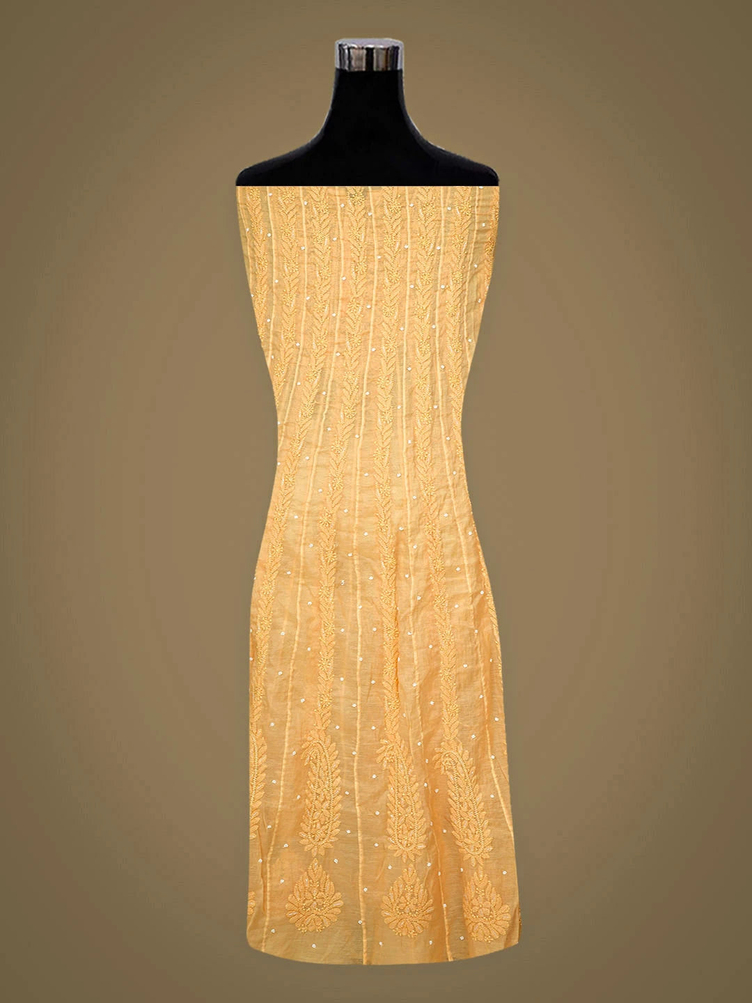 Ada Hand Embroidered Melon Chanderi Lucknowi Chikankari Semi-Stitched Anarkali Kurta Dupatta Set With Pearl Work 01A939606