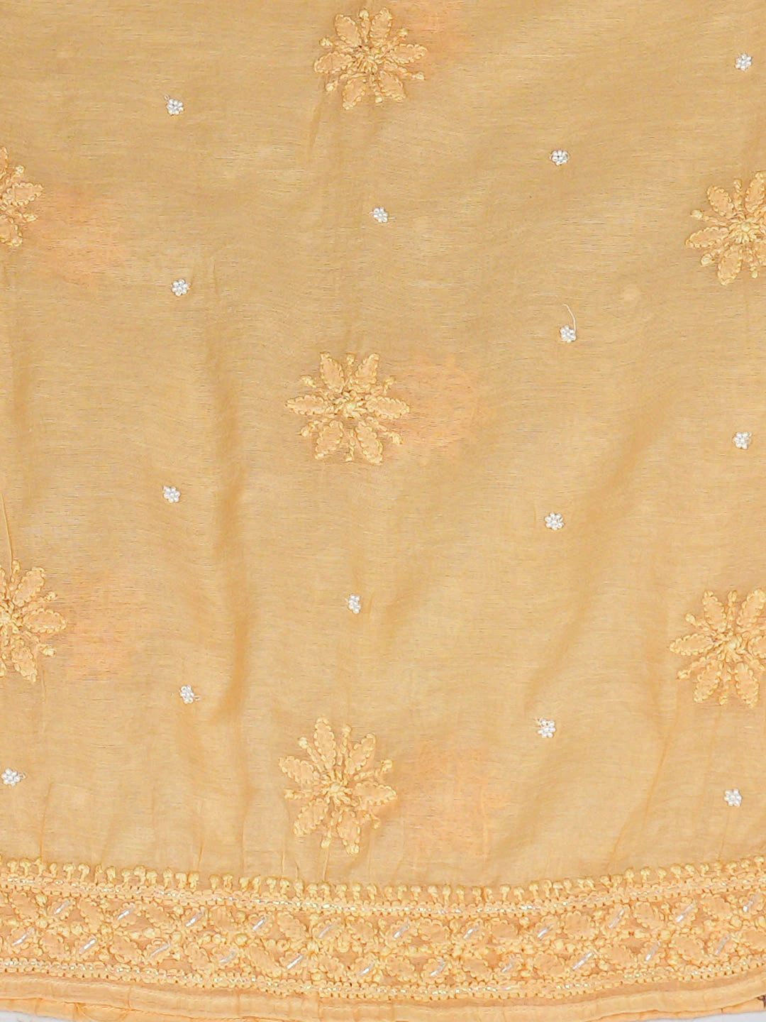 Ada Hand Embroidered Melon Chanderi Lucknowi Chikankari Semi-Stitched Anarkali Kurta Dupatta Set With Pearl Work 01A939606