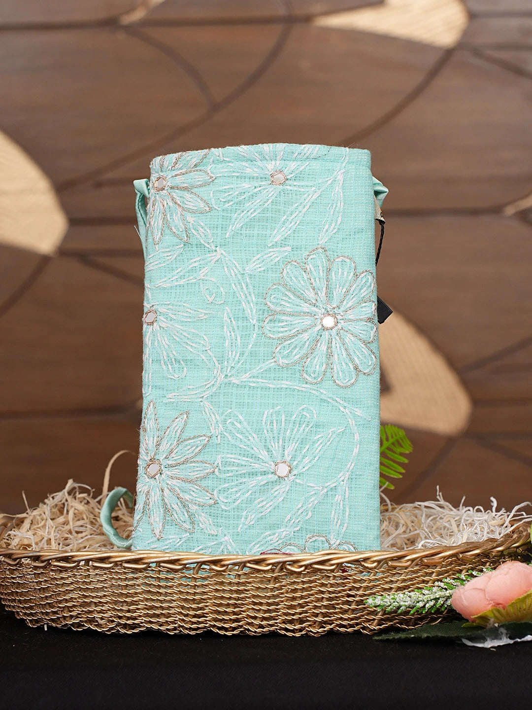Ada Hand Embroidered Sea Green Kota Lucknowi Chikankari Mobile Cover With Zari Work 01A936954