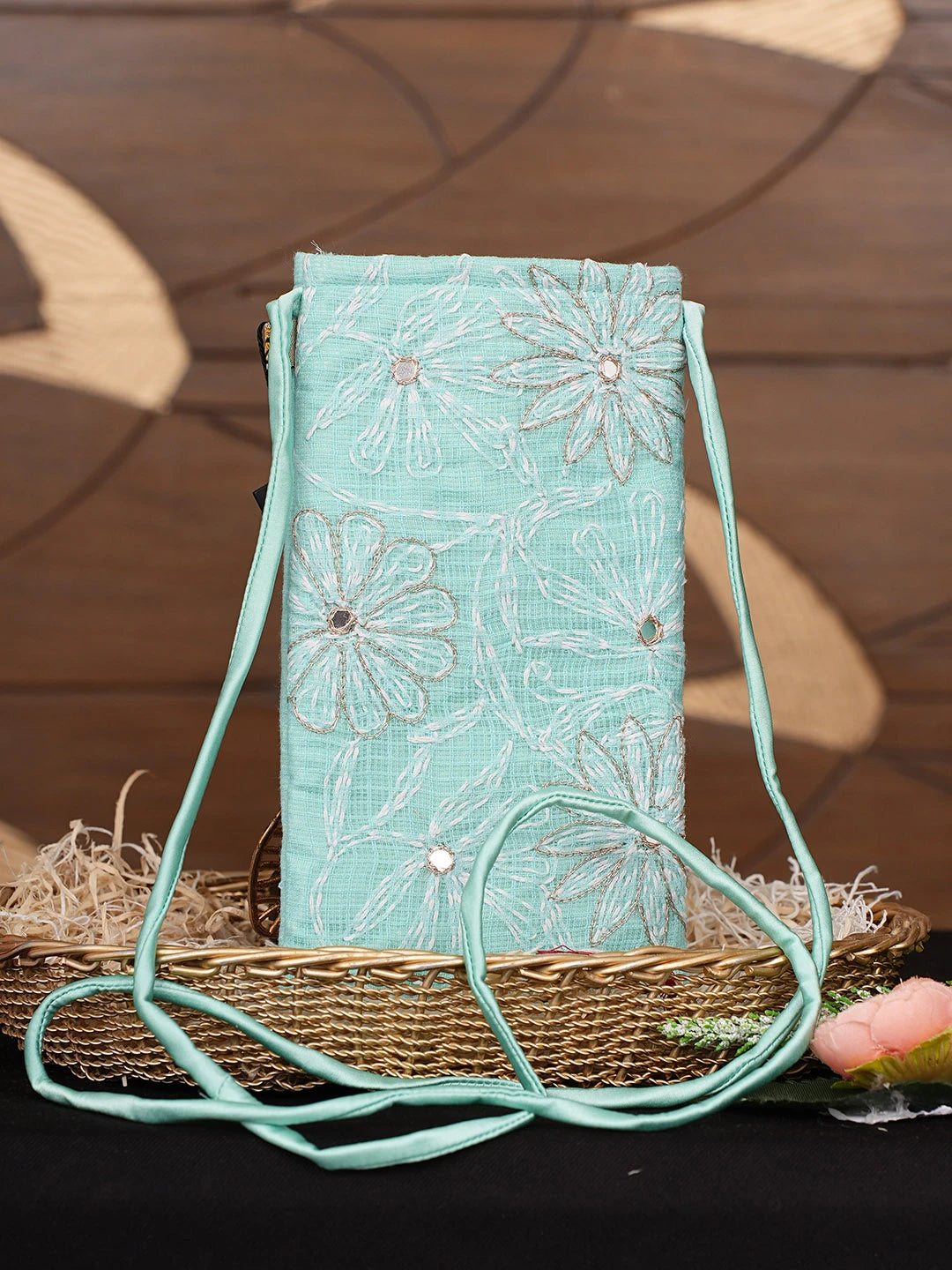 Ada Hand Embroidered Sea Green Kota Lucknowi Chikankari Mobile Cover With Zari Work 01A936954